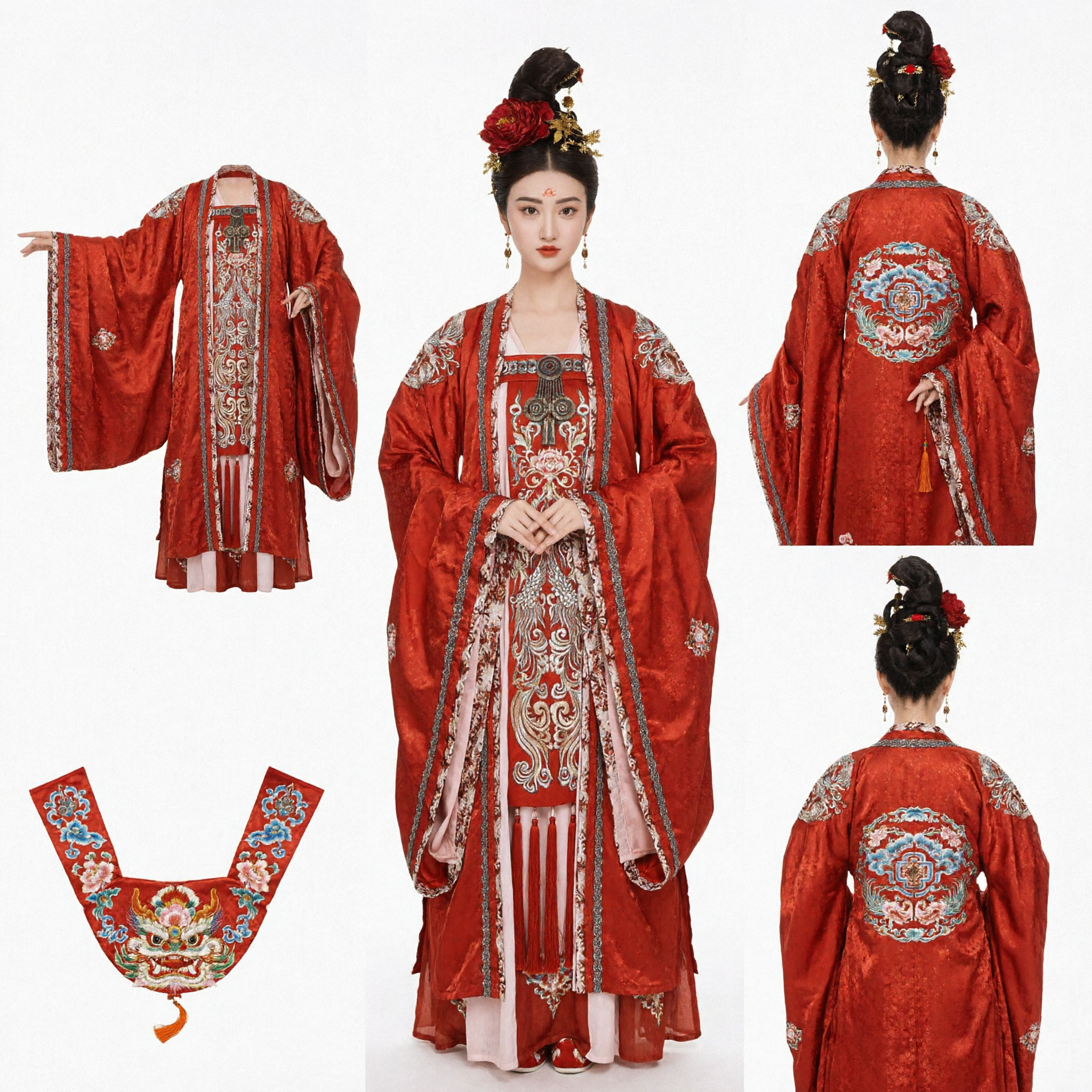 Costume Hanfu della Principessa dell'Antica Dinastia Tang Cinese Rosso Ricamato, Abito Tradizionale per Donne, per Cosplay e Spettacoli Festival - Asian Costume
