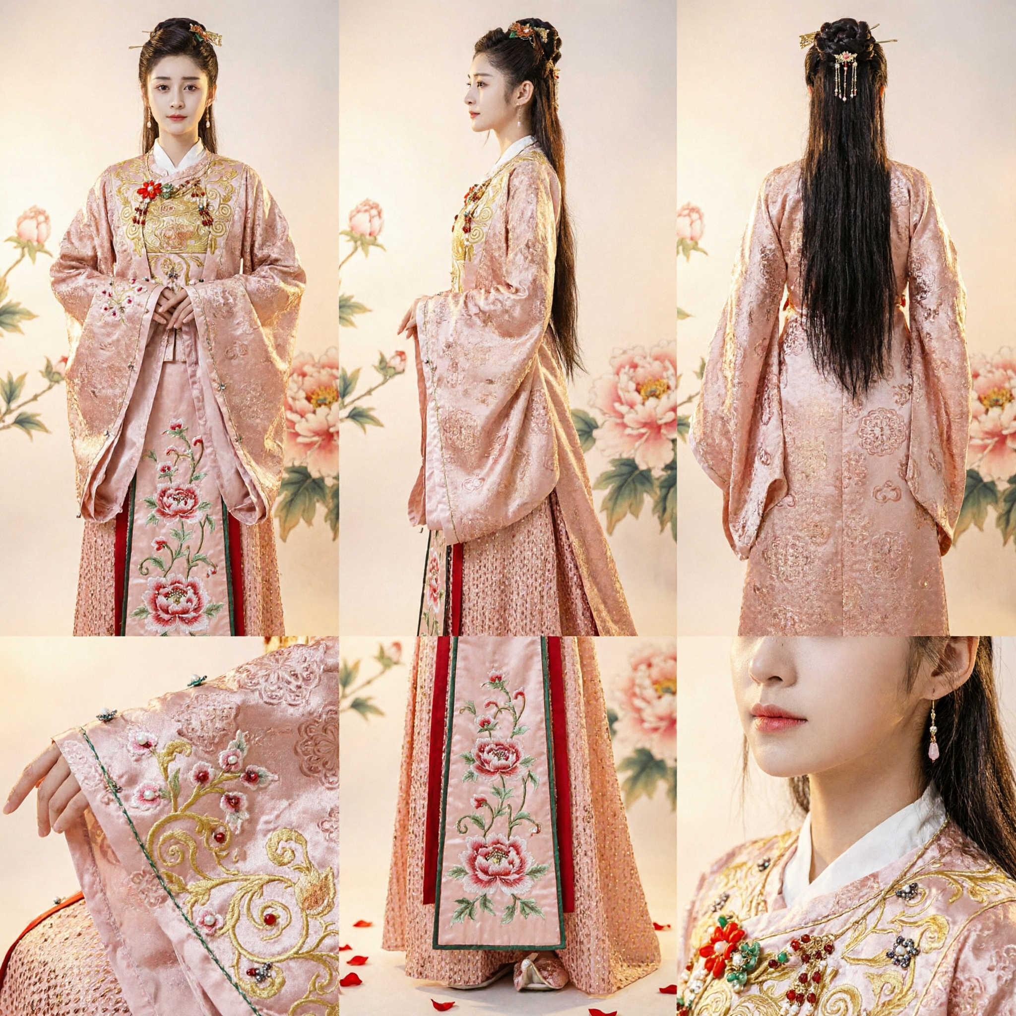 Damski Starożytny Chiński Strój Hanfu Tradycyjna Suknia Pałacowej Księżniczki Złoty Różowy Haft do Cosplayu - Asian Costume