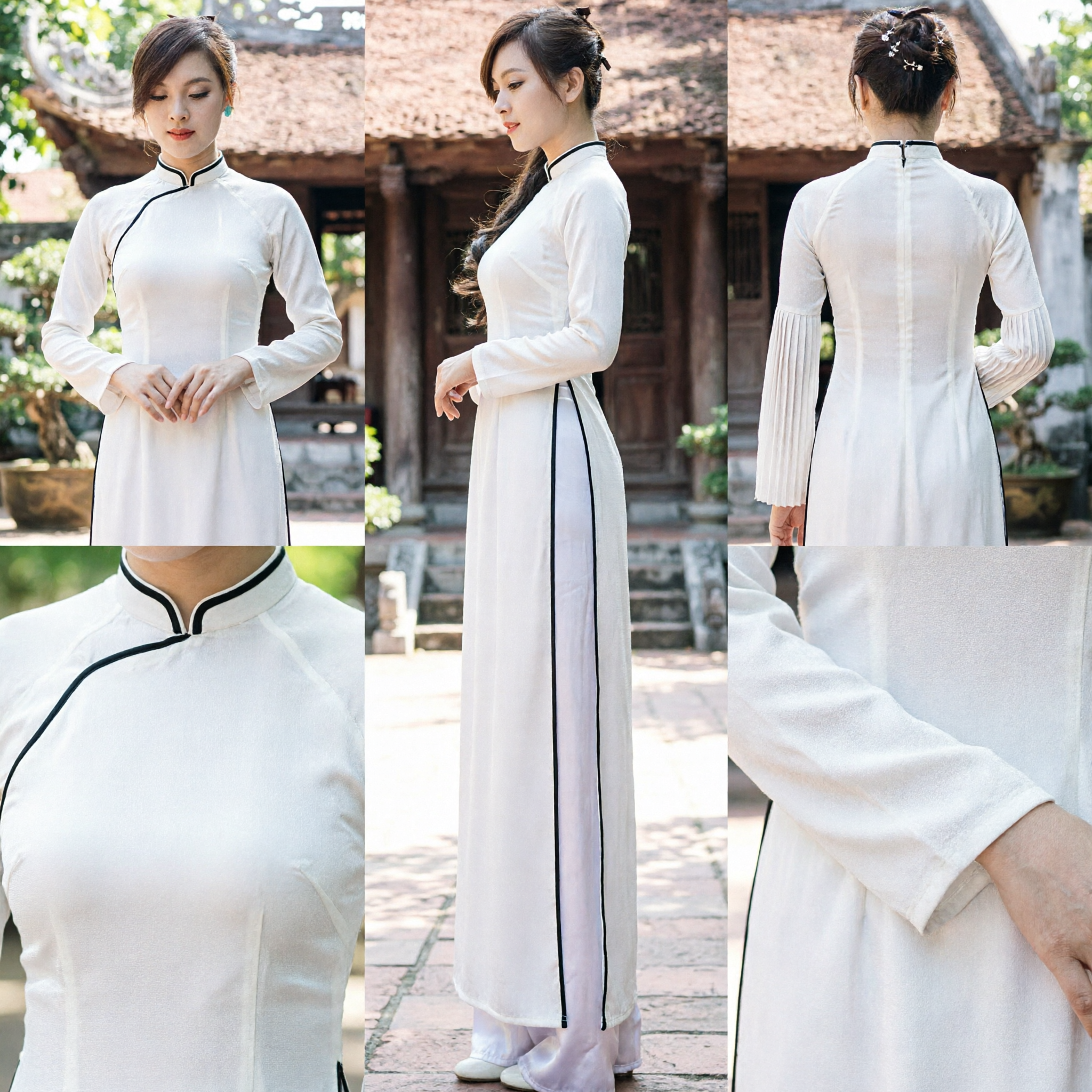 Ao Dai vietnamien blanc élégant - Robe longue traditionnelle en soie pour femmes, cérémonie de mariage, costume culturel - Asian Costume