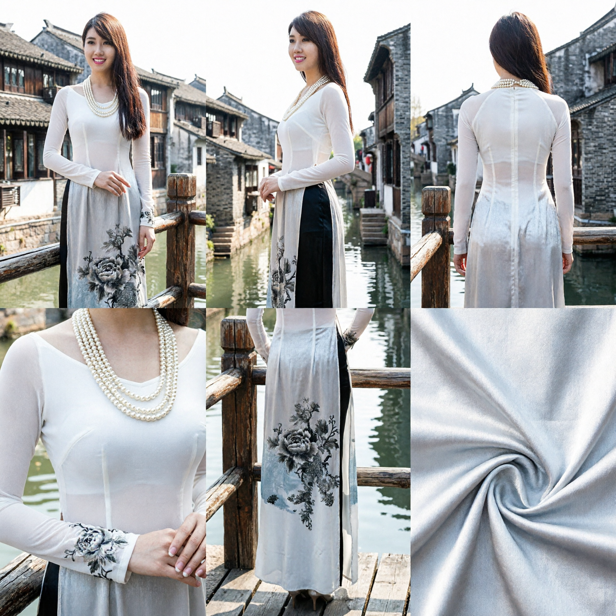 Ao Dai vietnamien blanc élégant - Robe traditionnelle en soie à manches longues avec col mandarin pour mariage et soirée - Asian Costume