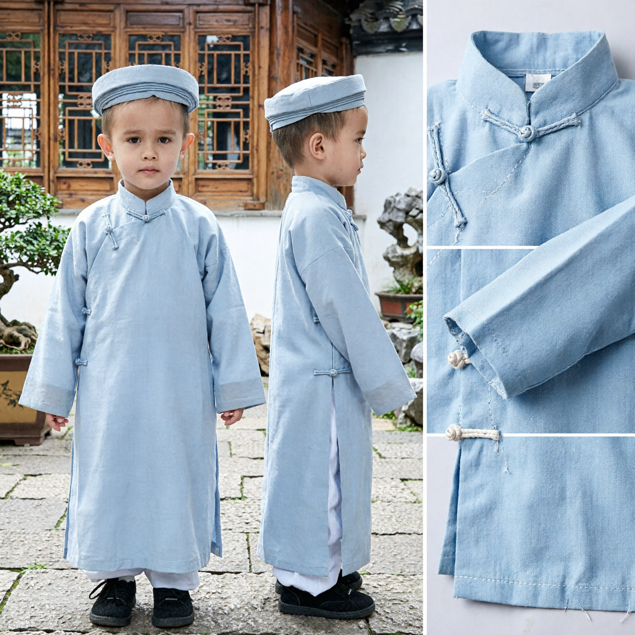 Tang Suit Tradizionale Cinese Grigio per Bambini Maschi, Costume per Kung Fu e Arti Marziali, Abbigliamento per il Capodanno Lunare - Asian Costume