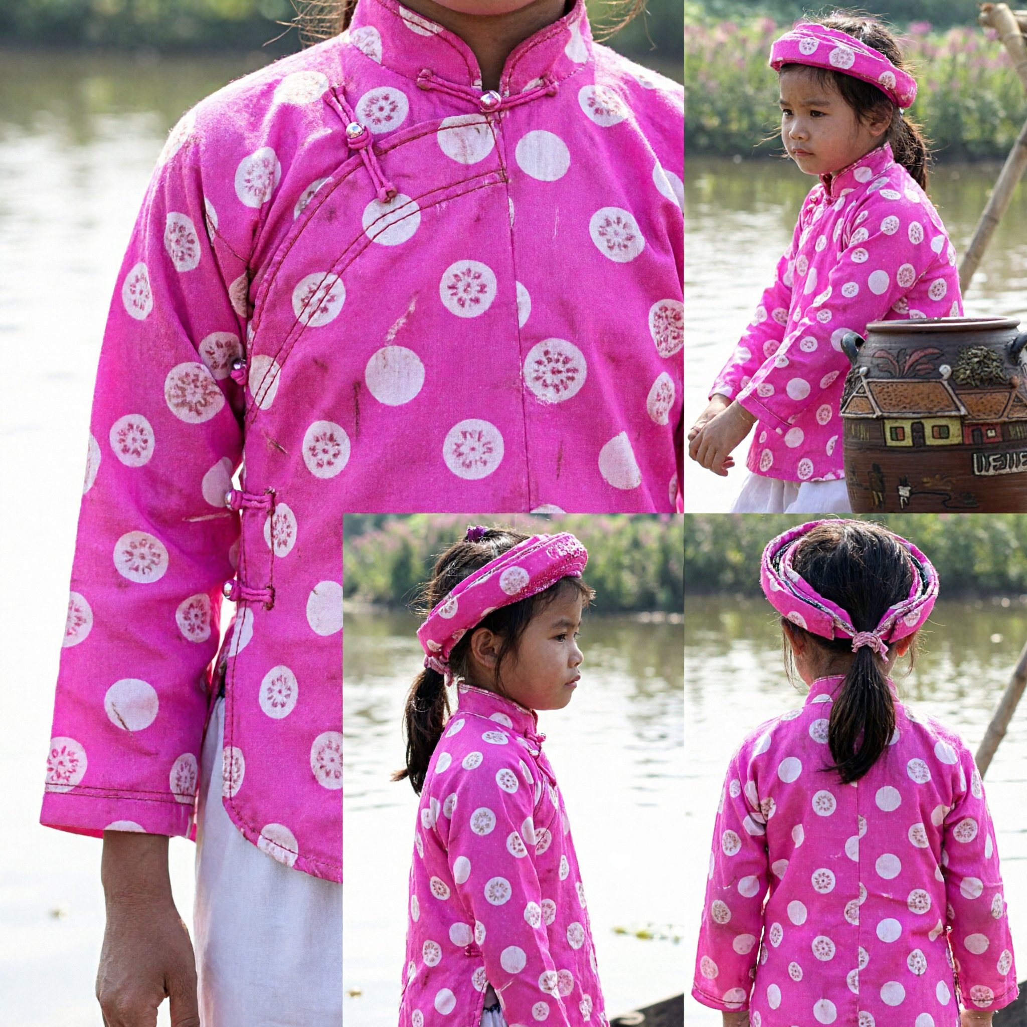 Traditional Vietnamese Ao Dai Pink Silk Dress for Girls Kids Costume for Tet Festival Performance - Asian Costume