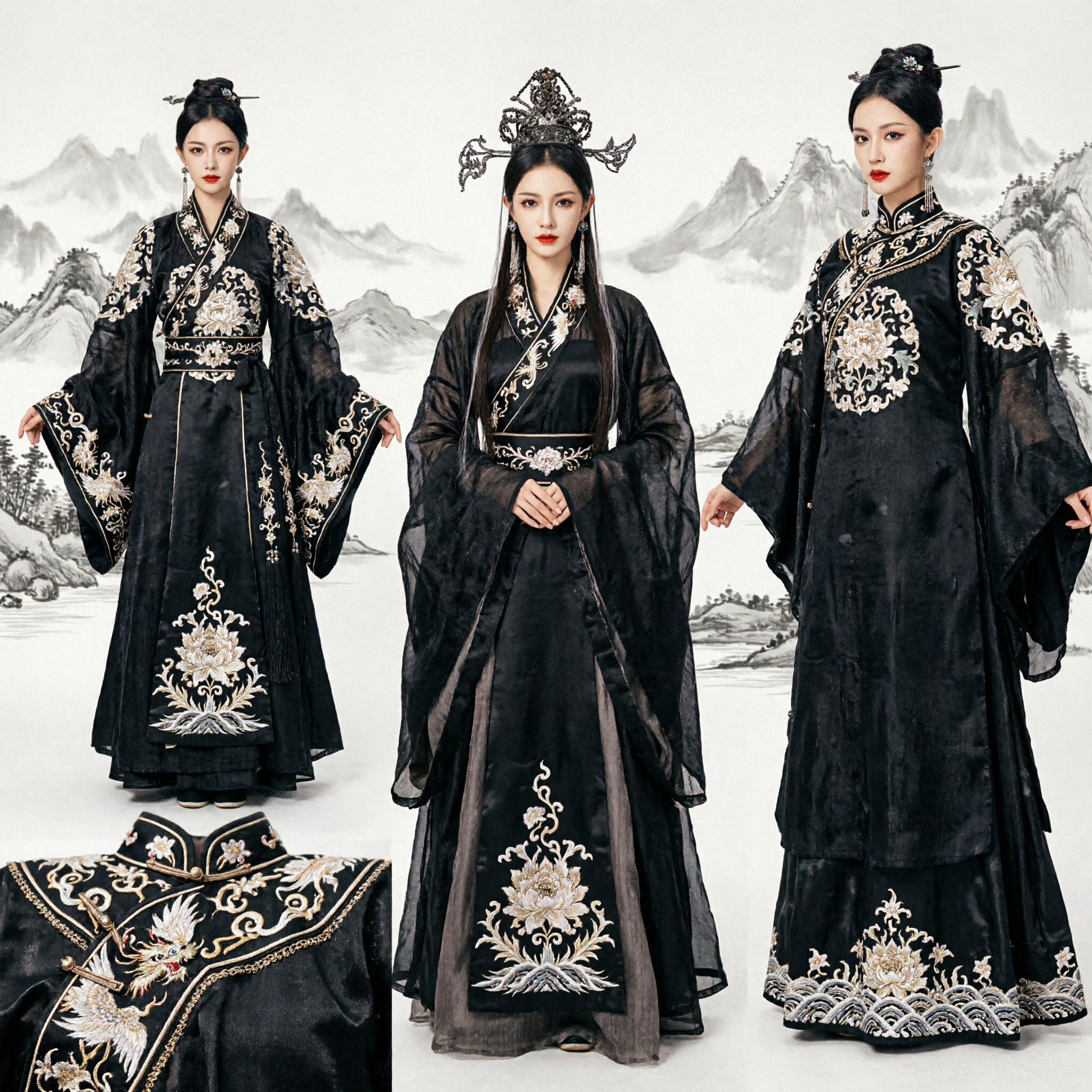 Costume Hanfu Élégant Noir d'Impératrice Chinoise Ancienne pour Femmes, Robe de Cosplay Traditionnelle Fantaisie - Asian Costume