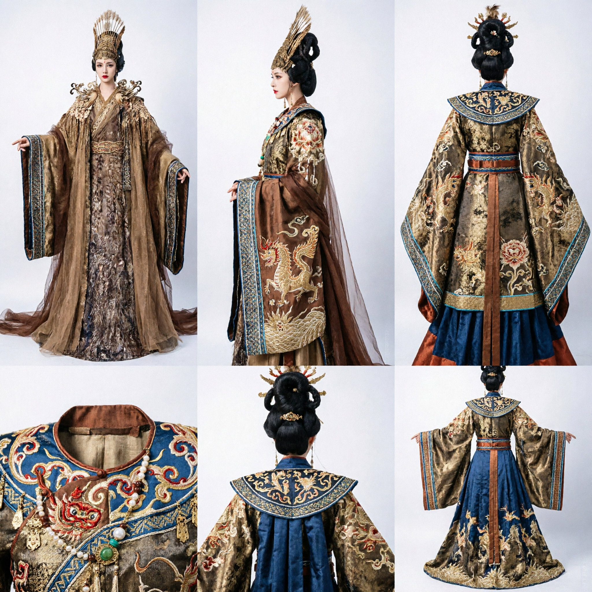 Majestoso Traje Hanfu de Imperatriz Chinesa Antiga Robe Bordado a Ouro com Coroa para Cosplay e Performance de Palco para Mulheres - Asian Costume