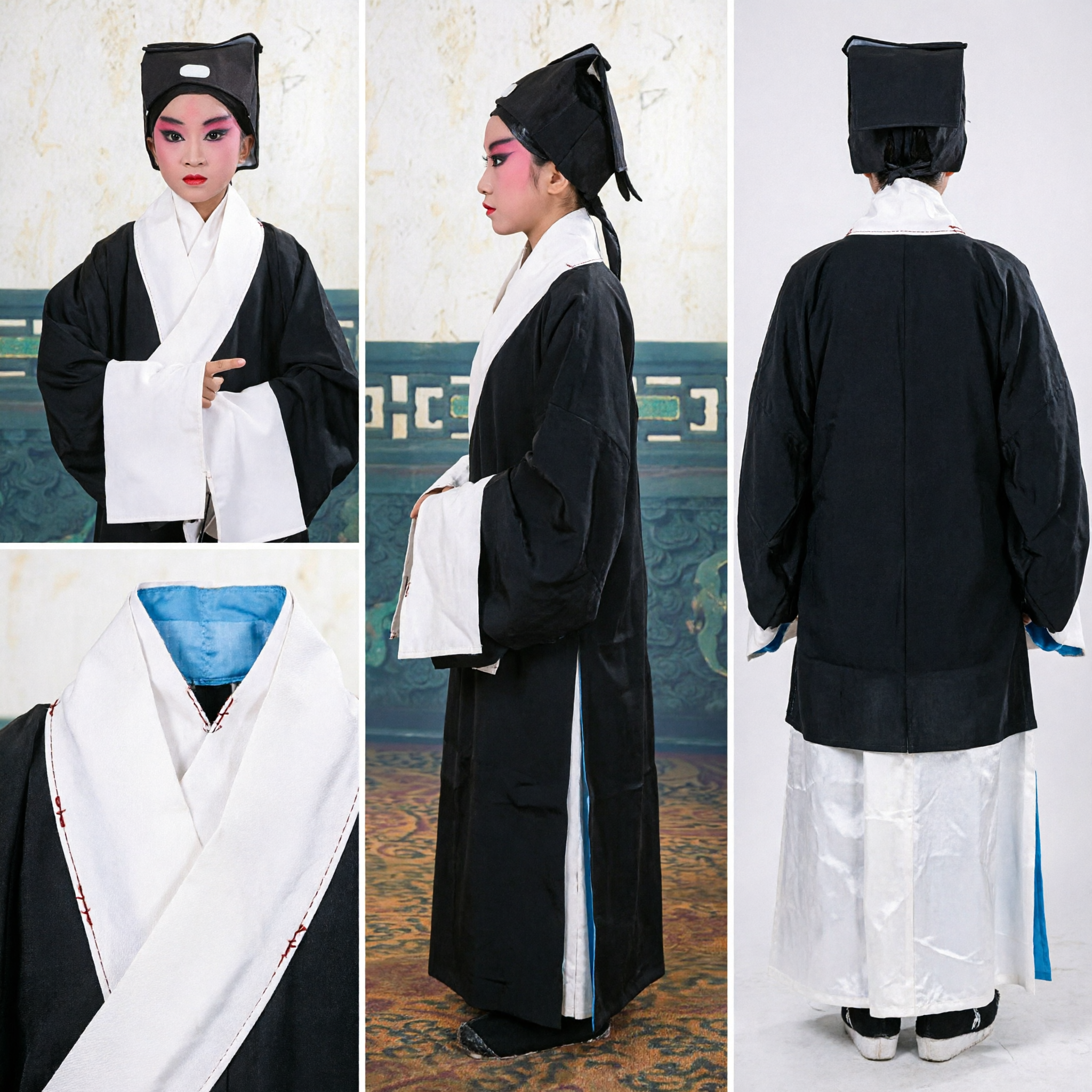 Traje Tradicional de Ópera de Pekín para Niños, Túnica de Erudito Negra, Atuendo para Actuaciones Escénicas - Asian Costume