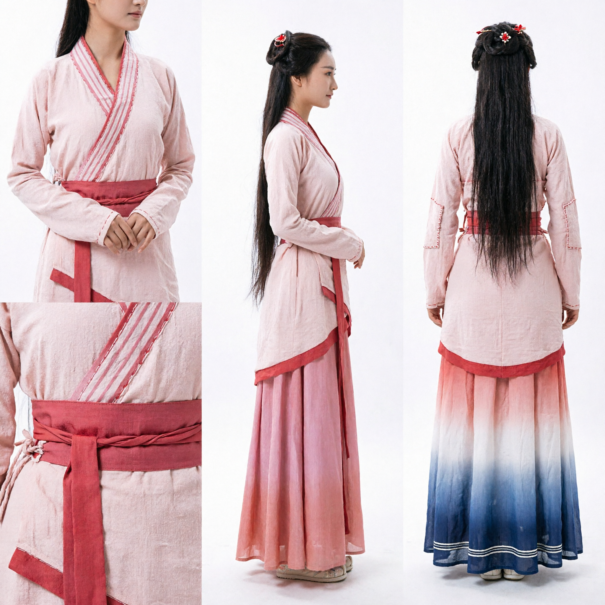 Elegantes antikes chinesisches traditionelles Hanfu Kostüm Rosa Farbverlauf-Kleid für Frauen Historisches Cosplay und Auftritte - Asian Costume