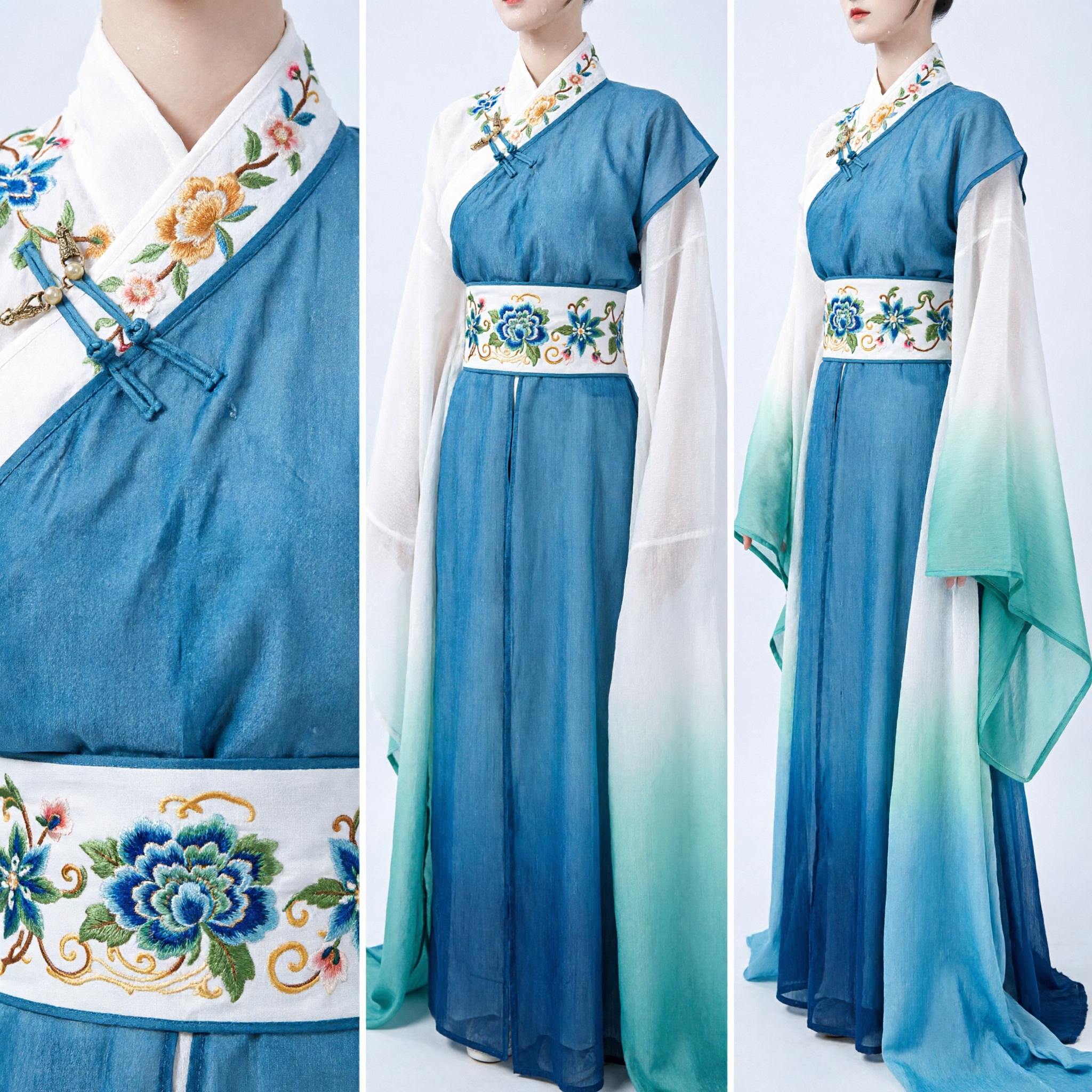 Antico Costume Tradizionale Cinese Hanfu, Abito da Fata Blu Ricamato per Cosplay e Spettacoli Teatrali Femminili - Asian Costume