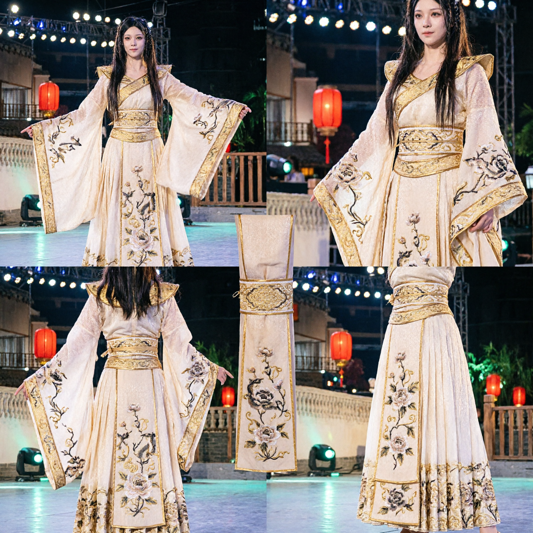 Hanfu Elegante Branco e Azul com Flores - Vestido Tradicional Chinês para Mulheres - Traje Antigo para Cosplay e Performances - Asian Costume