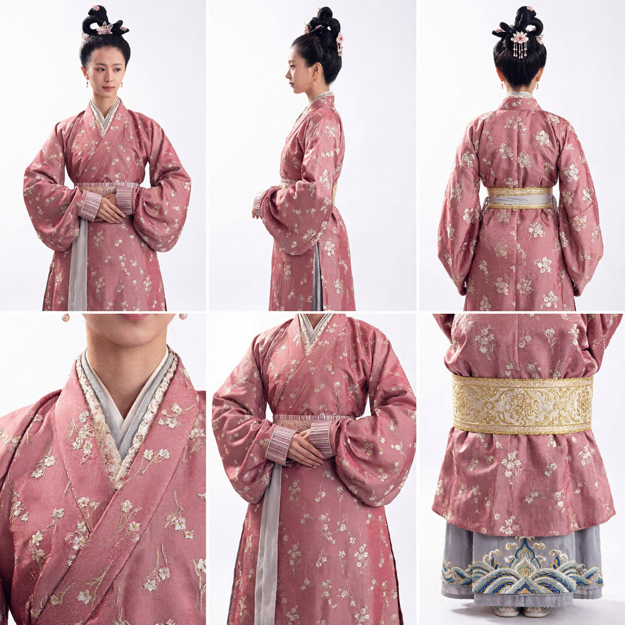 전통 중국 한푸 분홍색 꽃 로브 고대 귀부인 의상 여성용 역사 코스프레 공연 - Asian Costume