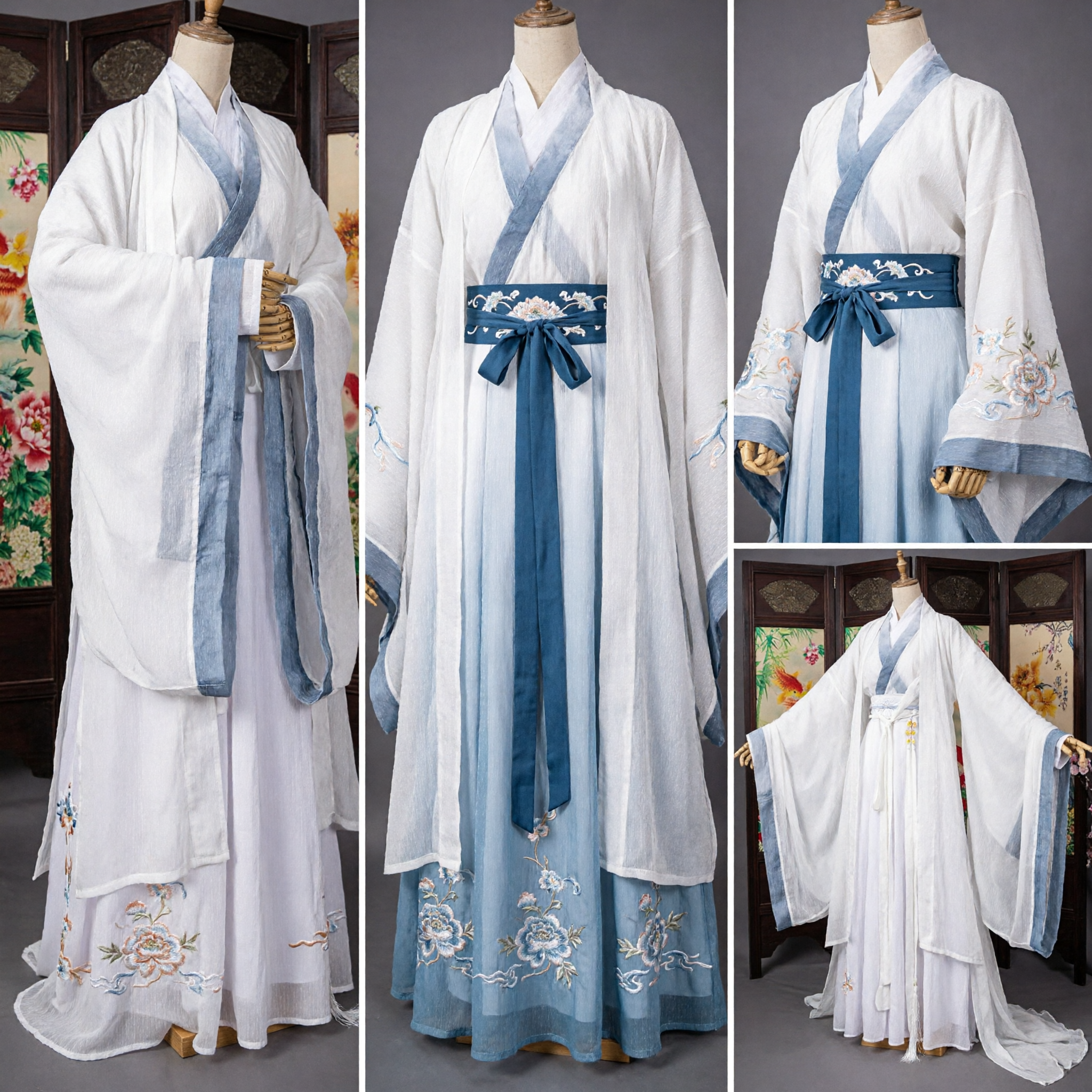 Traditionelles chinesisches Hanfu, weißes antikes Schwertkämpfer-Gewand, Wuxia-Cosplay-Kostüm für Männer, Bühnenauftritt - Asian Costume
