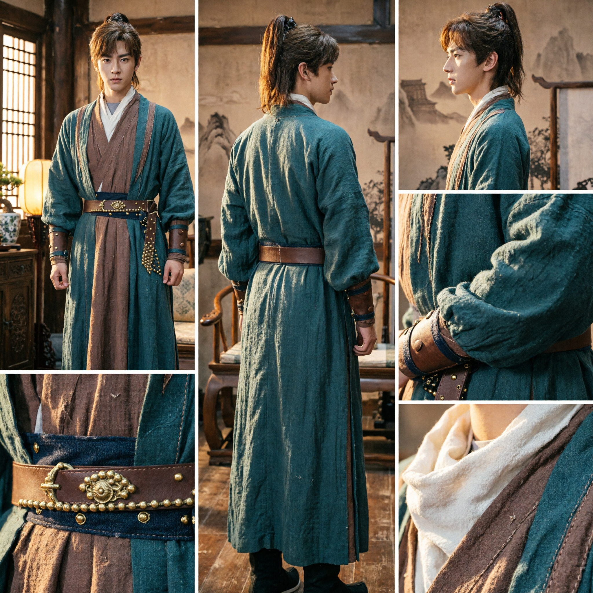 Antikes chinesisches Krieger-Hanfu-Kostüm für Männer, grünes Bogenschützen-Gewand, traditionelle Kleidung für Cosplay und Bühnenauftritte - Asian Costume