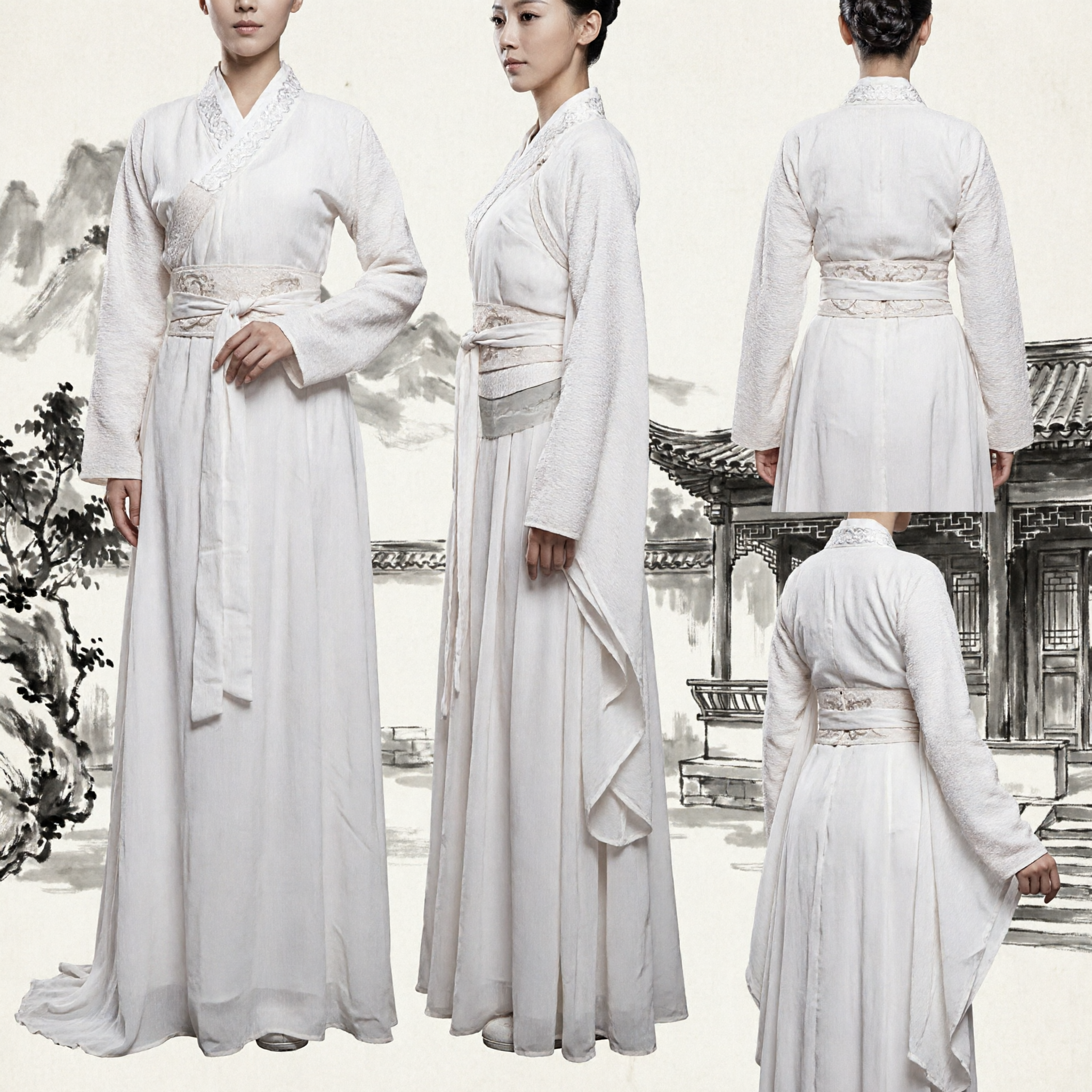 Vestido Hanfu Blanco Antiguo Chino Traje Tradicional de Espadachina Wuxia para Mujer Cosplay - Asian Costume