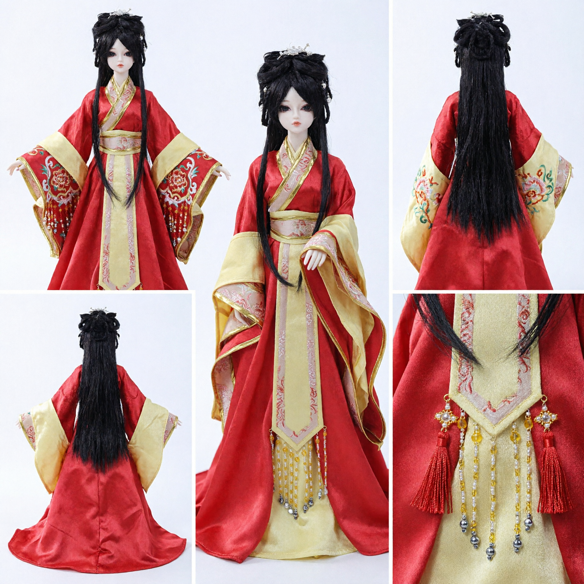 Exquisiet Rood en Goud Chinees Hanfu Kostuum voor Poppen Oude Prinses Traditionele Jurk Accessoire - Asian Costume