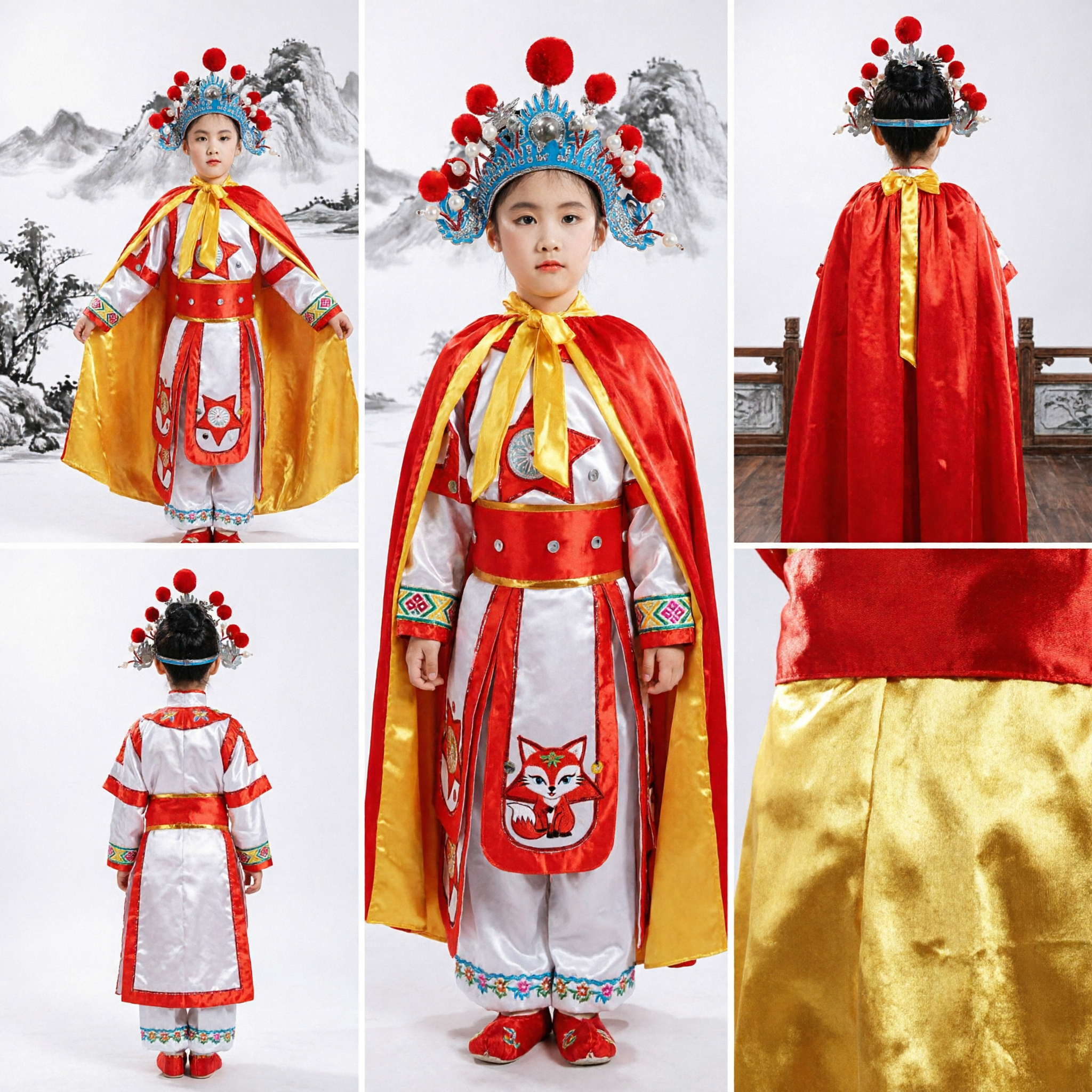 Traje Tradicional Chino de General de Ópera de Pekín para Niños, Túnica Roja de Guerrero con Tocado para Presentaciones en Escenario y Halloween - Asian Costume