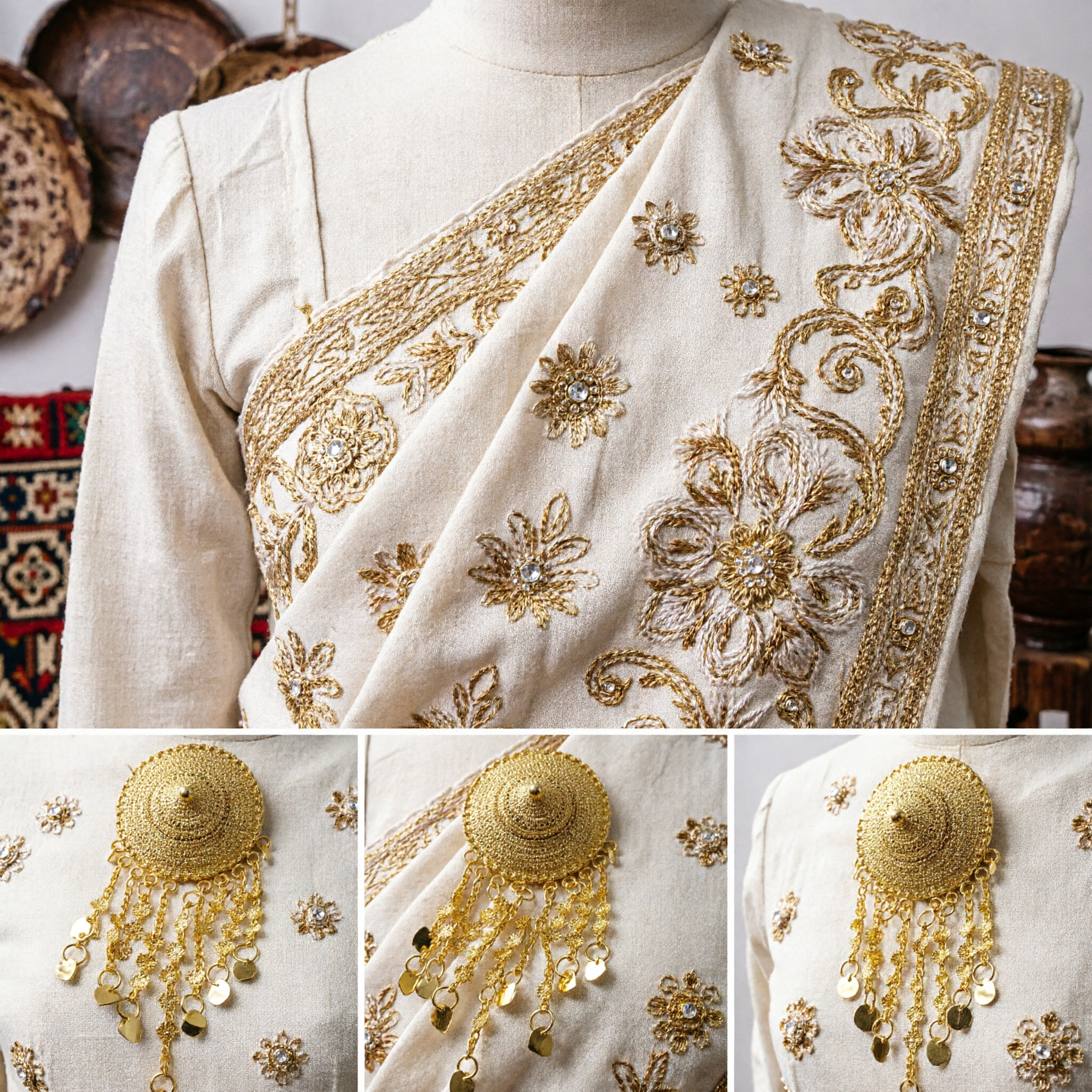 Wyszukana Tradycyjna Chińska Złota Spinka do Włosów Akcesorium do Hanfu z Frędzlami do Ślubnego Nakrycia Głowy dla Panny Młodej - Asian Costume