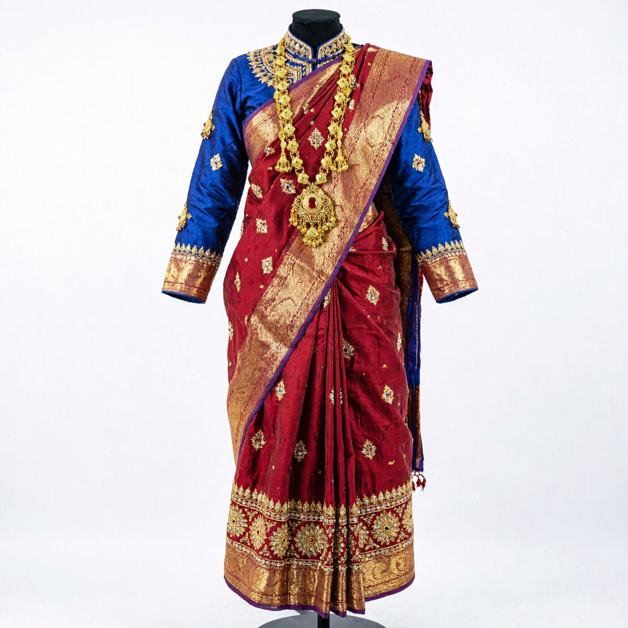 Juego de Collar Nupcial Tradicional Indio Bañado en Oro, con Cadena Larga Haram y Colgante Floral para Mujer en Bodas - Asian Costume