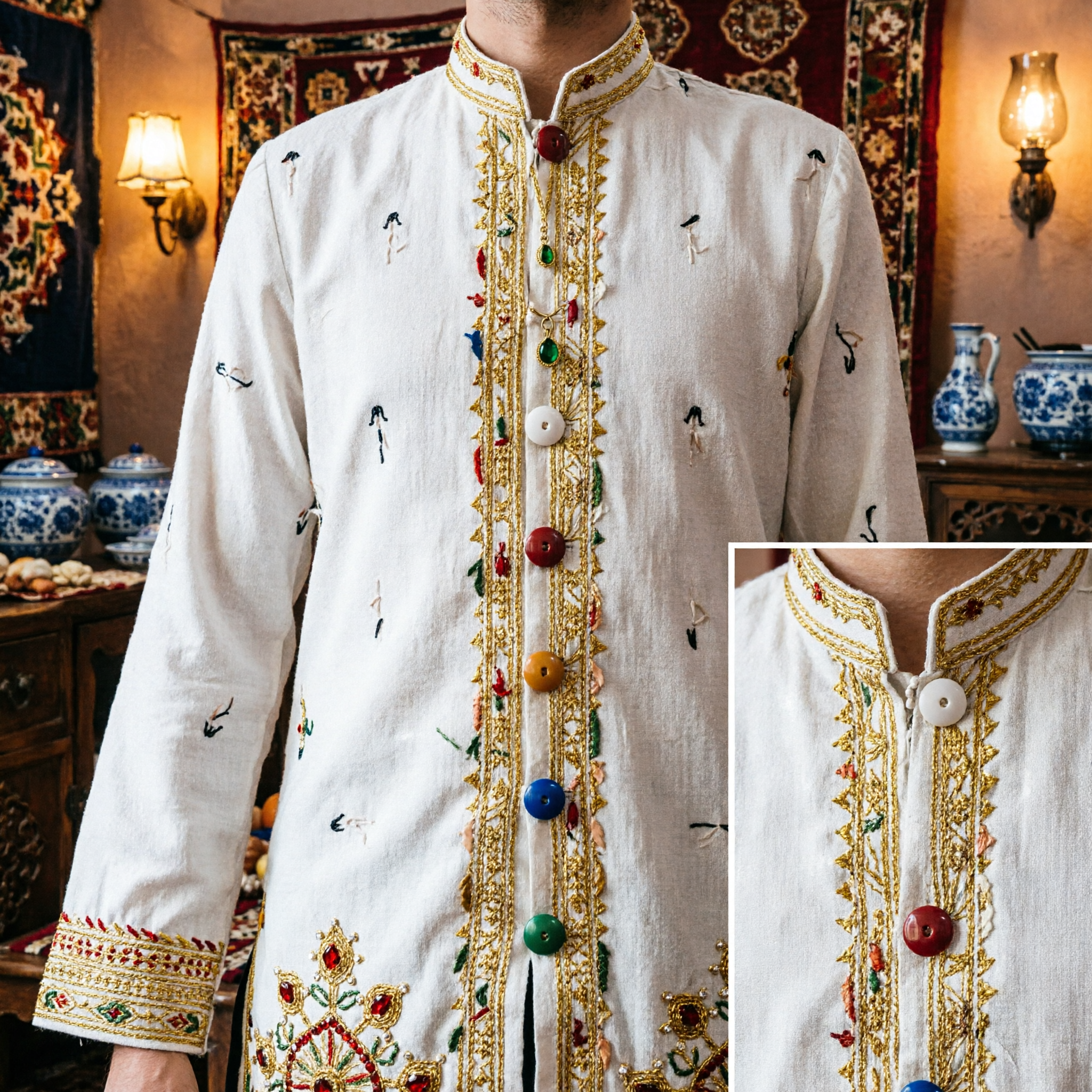 Tradycyjny Złocony Długi Łańcuch Naszyjnik Indyjska Biżuteria Ślubna dla Kobiet na Wesele i Przyjęcia Etniczny Haram z Kamieniami - Asian Costume