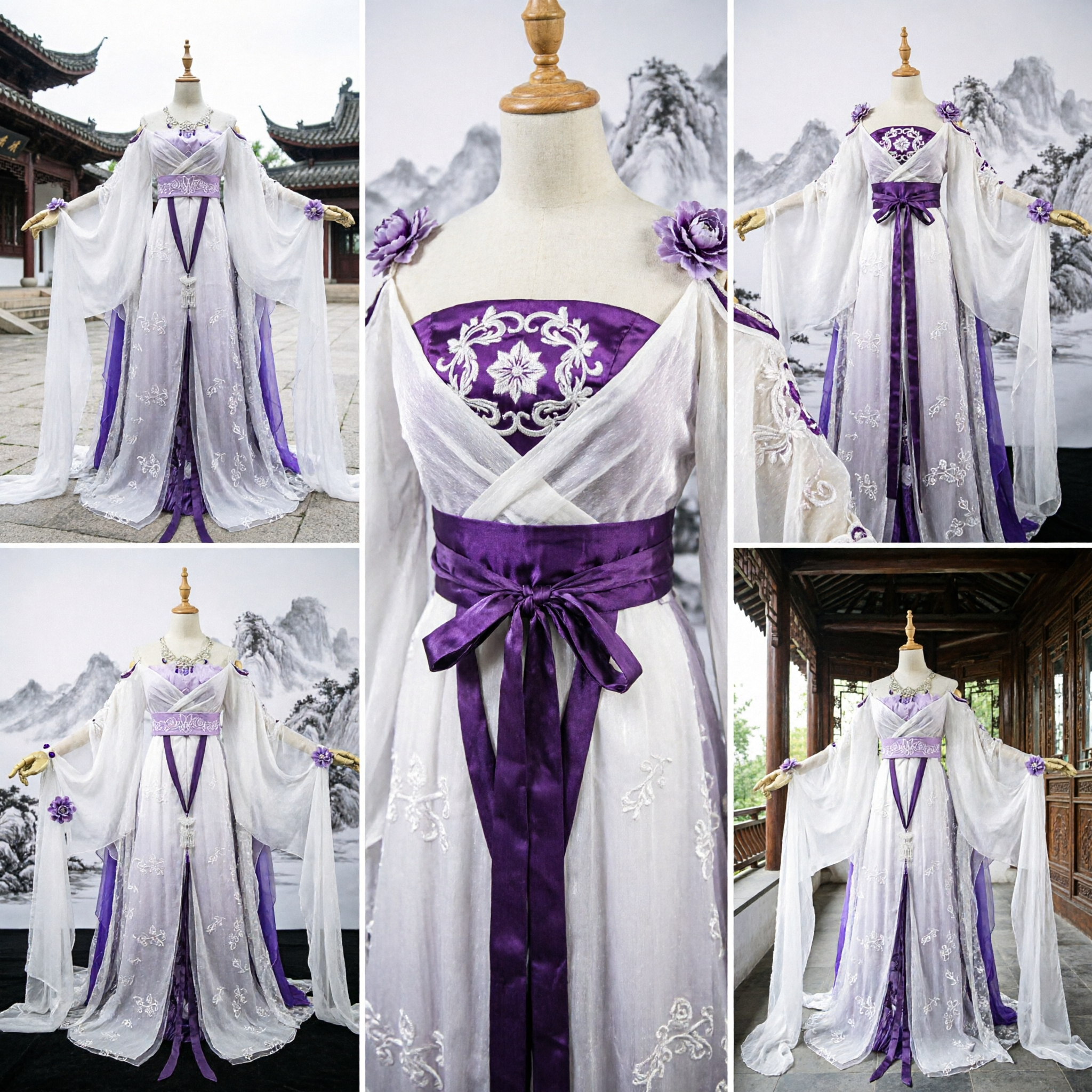 Elegant Paars en Wit Traditioneel Chinees Hanfu Oud Feeën-kostuum Geborduurde jurk voor Vrouwen Cosplay - Asian Costume