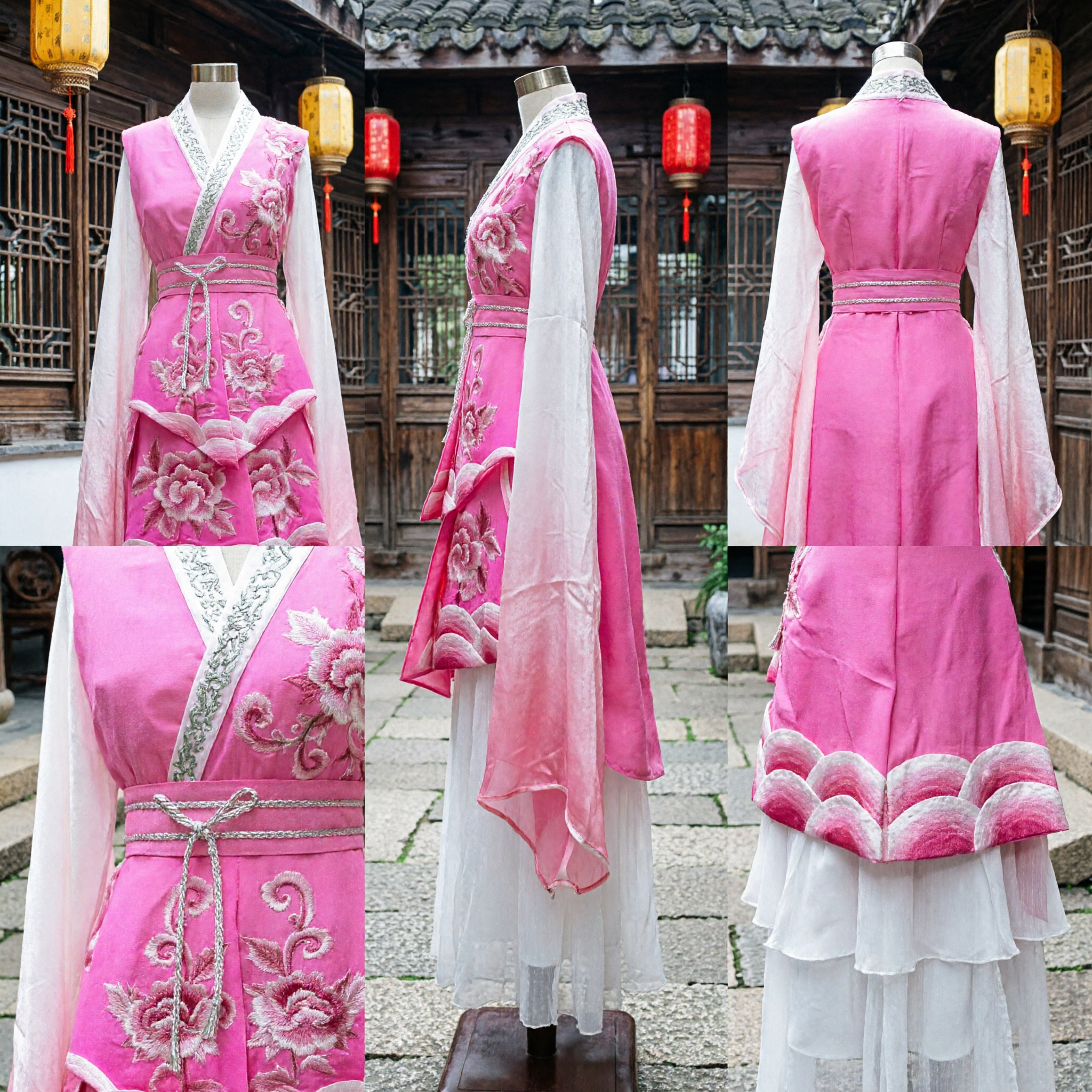 Traje de Princesa Rosa China Antigua Hanfu Vestido Tradicional Floral Bordado para Mujer Cosplay de Hada - Asian Costume