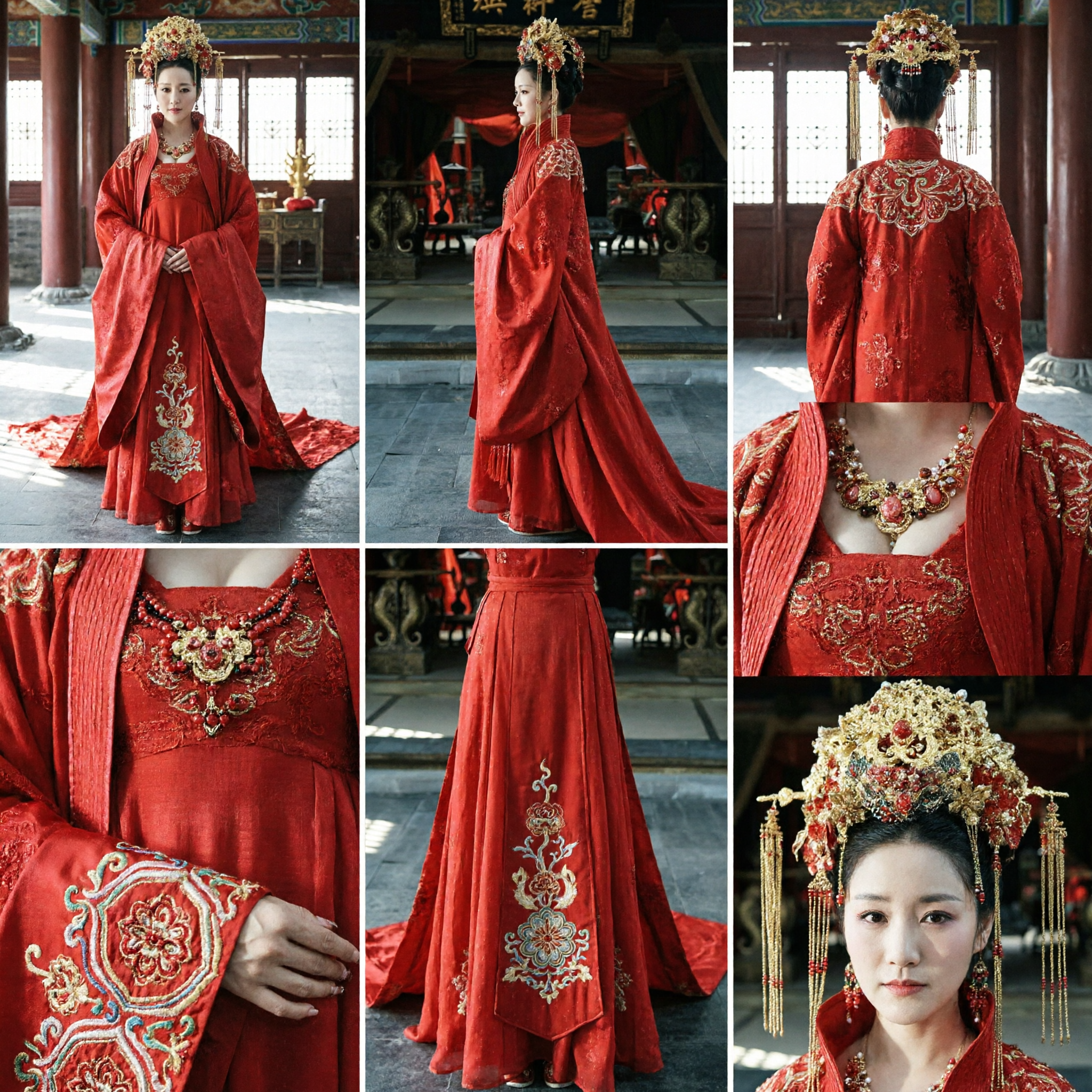 Elegante Rode Traditionele Chinese Hanfu Trouwjurk Oude Bruidskostuum Tang-dynastie Stijl voor Vrouwen - Asian Costume