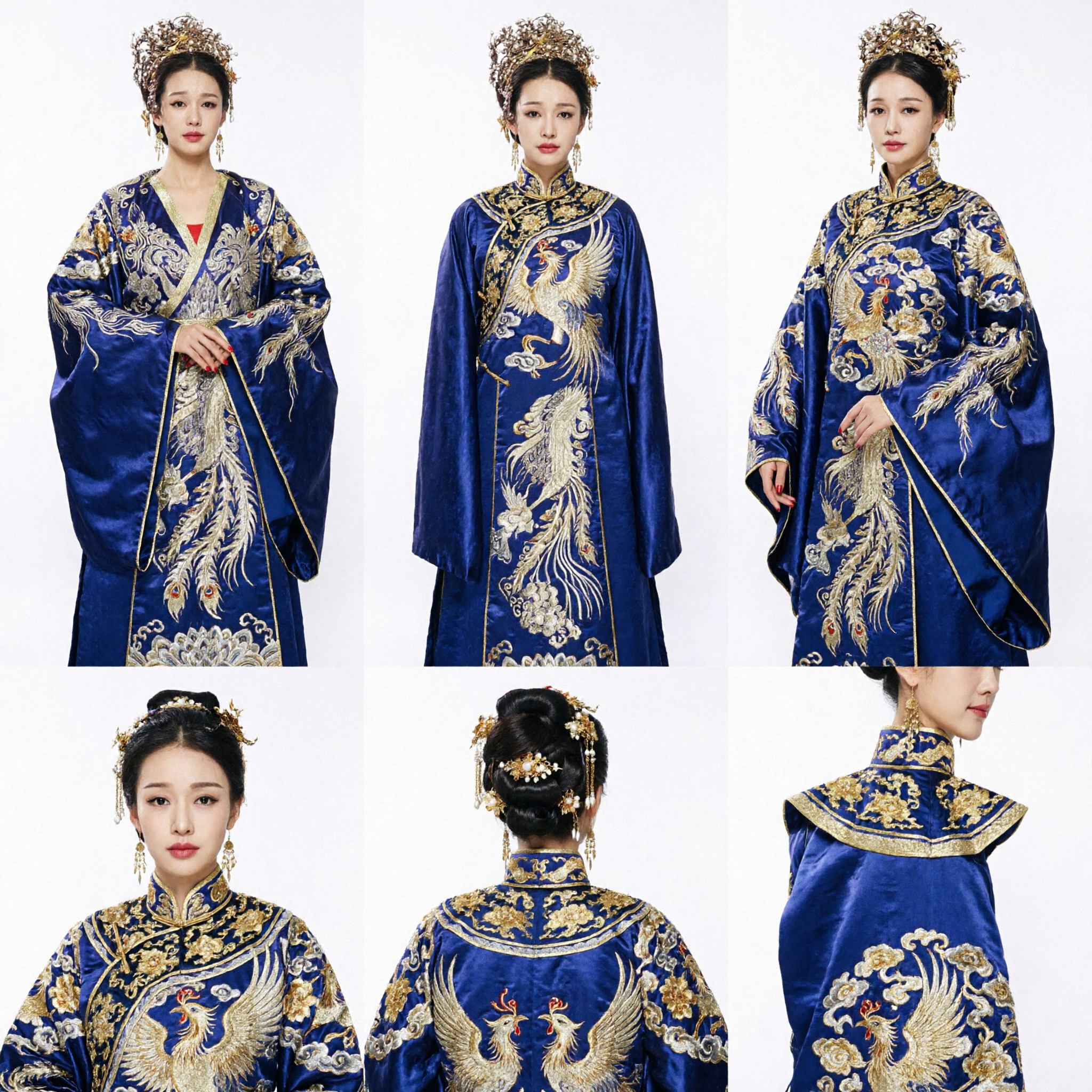 Deluxe Ancient Chinese Empress Costume Blue Royal Dragon Robe with Golden Headdress for Women Cosplay - Asian Costume