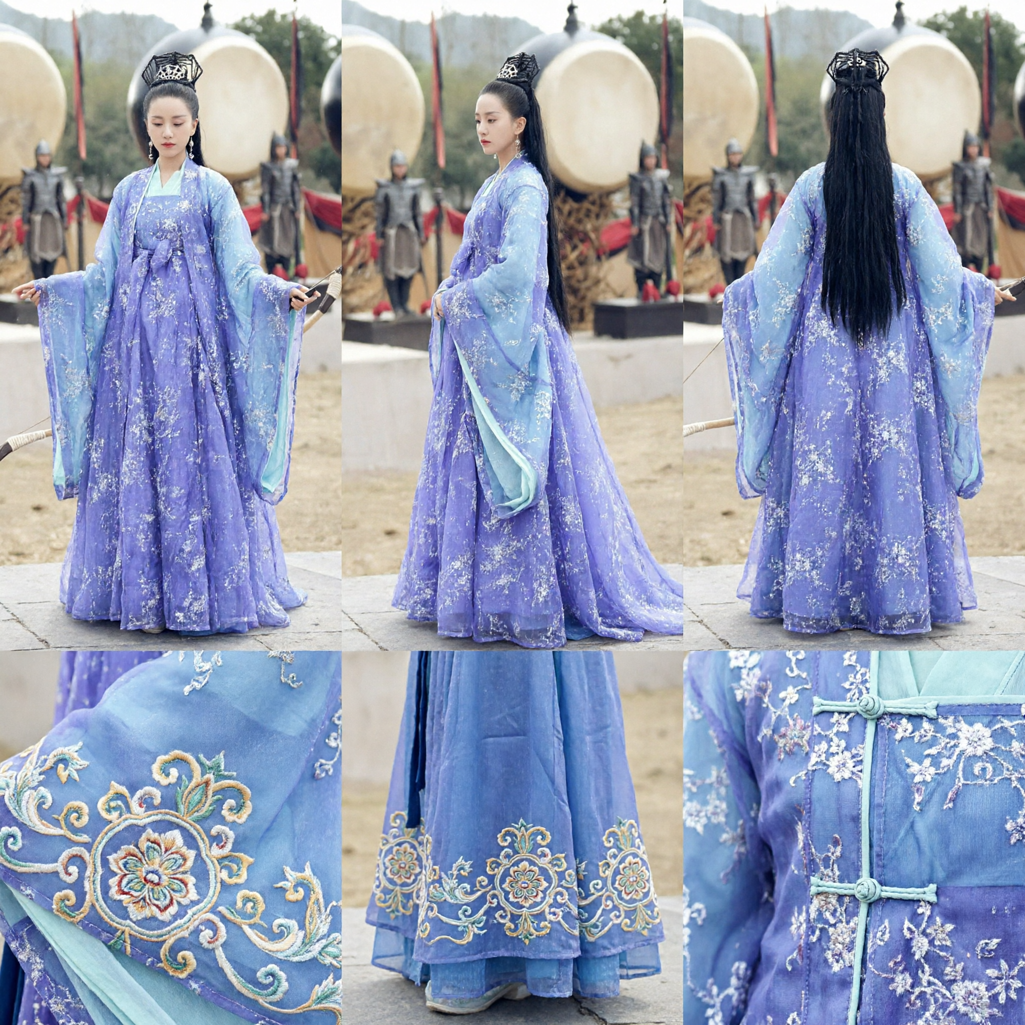 중국 고대 보라색 꽃무늬 공주 한푸 의상 전통 역사 드라마 의상 여성용 - Asian Costume
