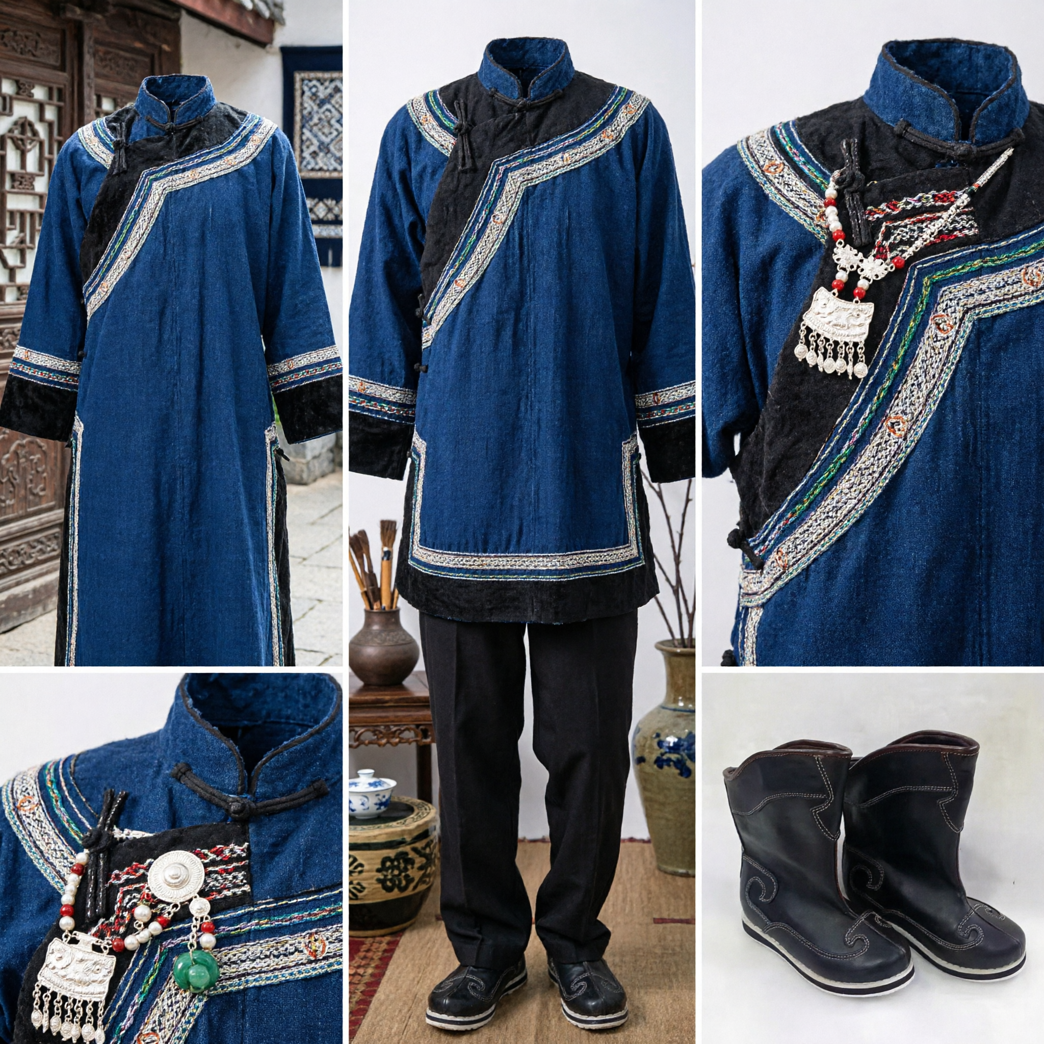 Traditional Black Leather Chinese Mongolian Boots for Folk Dance Kung Fu Martial Arts Performance - Asian Costume