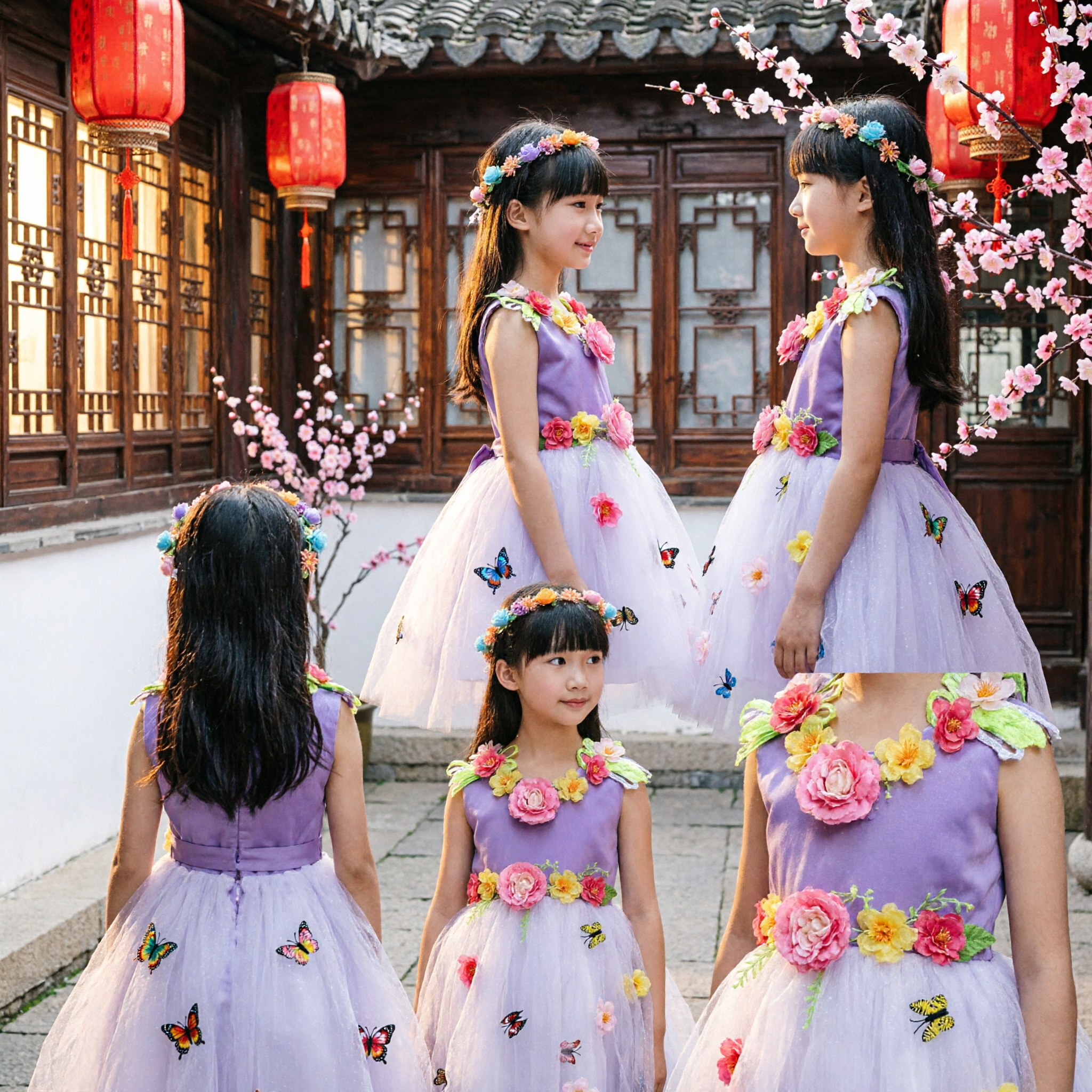 Wiosenny kostium wróżki kwiatowej dla dziewczynek, fioletowy gorset, biała spódniczka tutu z tiulu, sukienka na występy sceniczne - Asian Costume