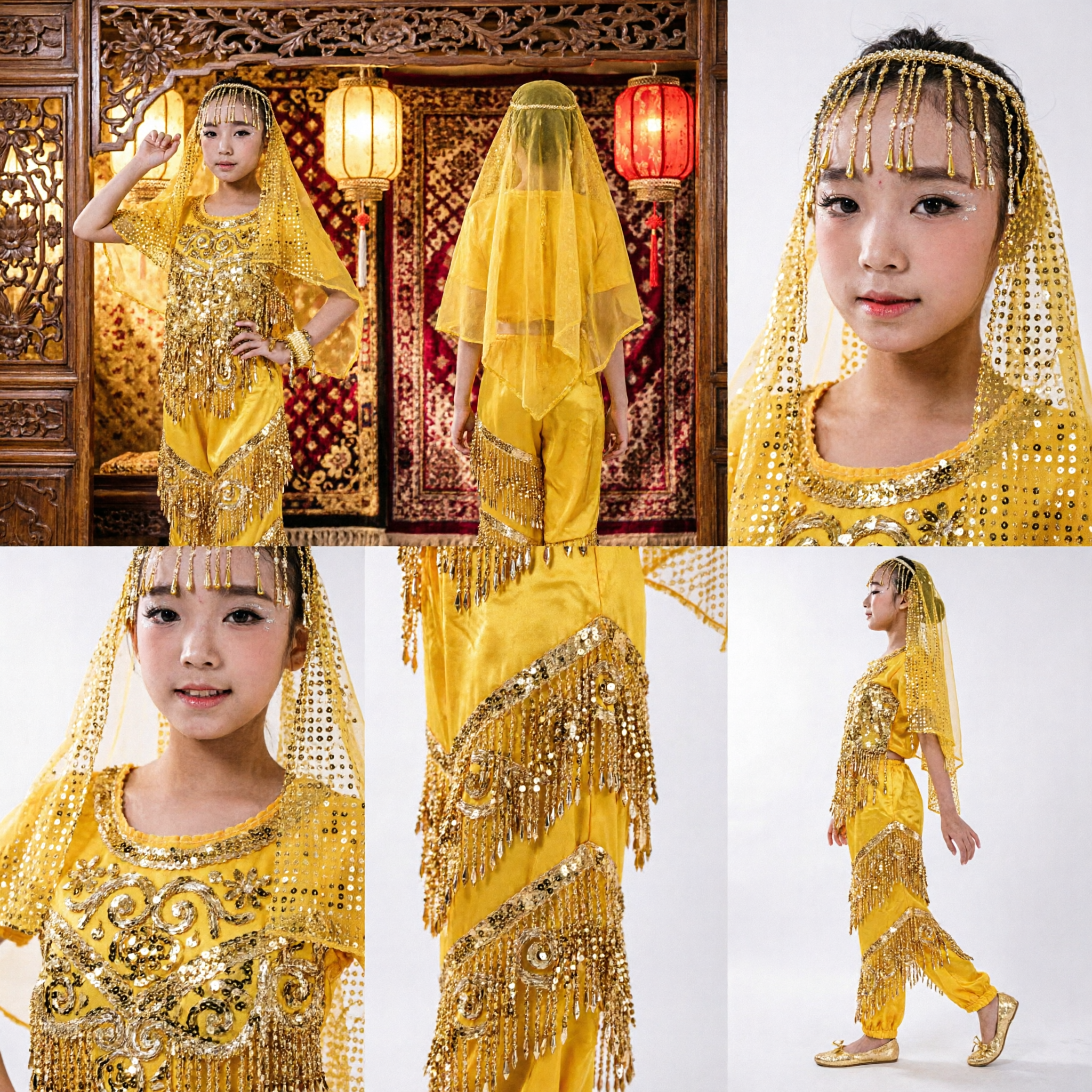 Costume de danse indienne Bollywood jaune vif pour femmes, tenue de spectacle traditionnelle avec paillettes - Asian Costume