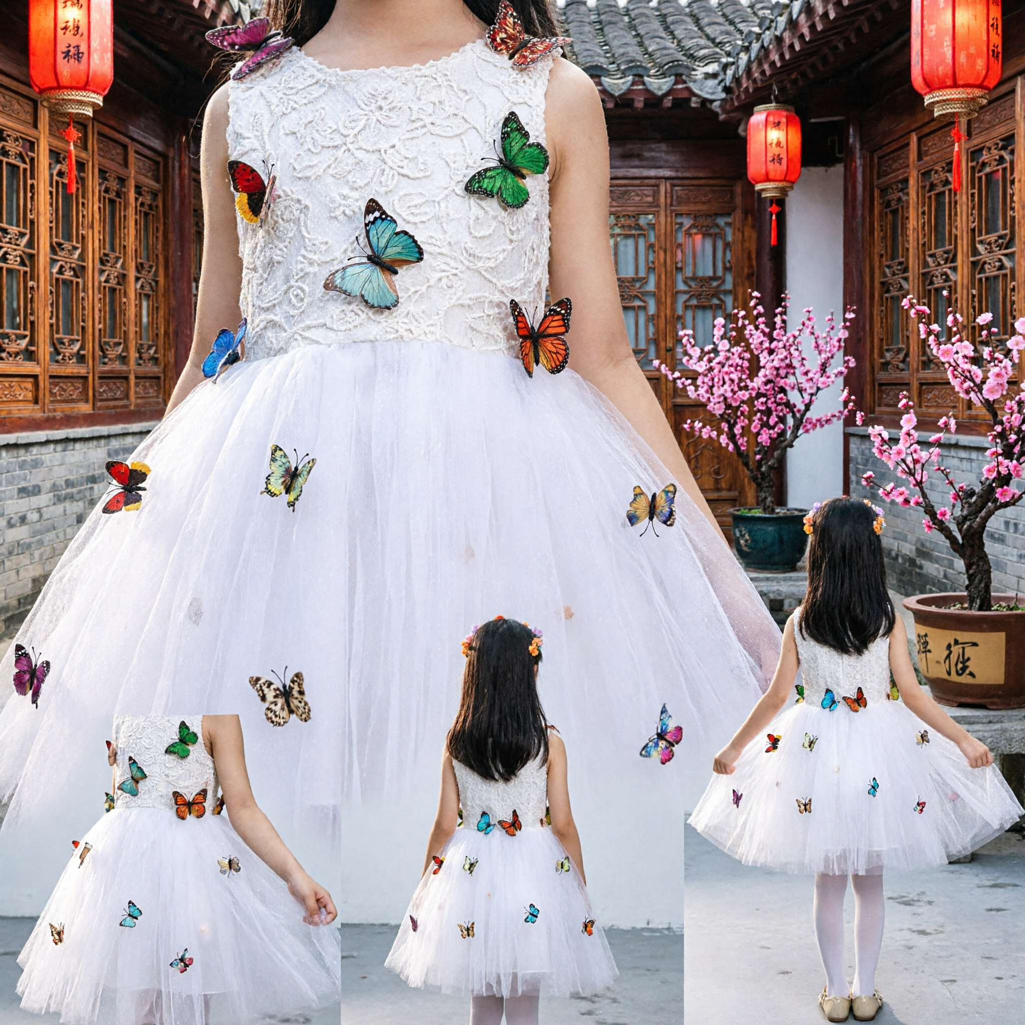 Vestido Tutu Borboleta Branco para Meninas, Sem Mangas, de Tule, Traje de Performance para Dança, Festas e Damas de Honra - Asian Costume