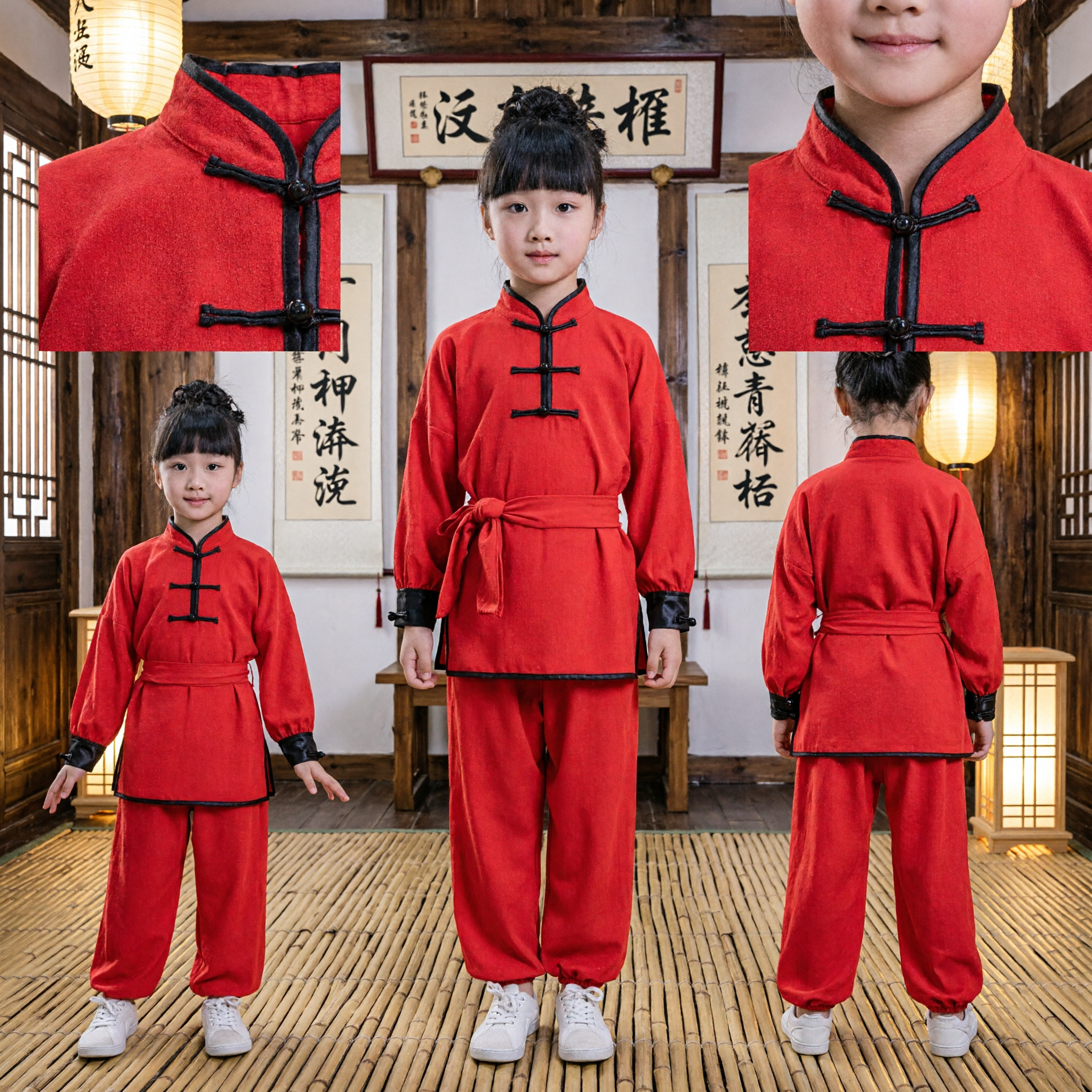 Kinder traditionelles chinesisches Kung-Fu-Outfit Rotes Kampfkunst-Wushu-Tai-Chi-Kostüm für Jungen Mädchen - Asian Costume