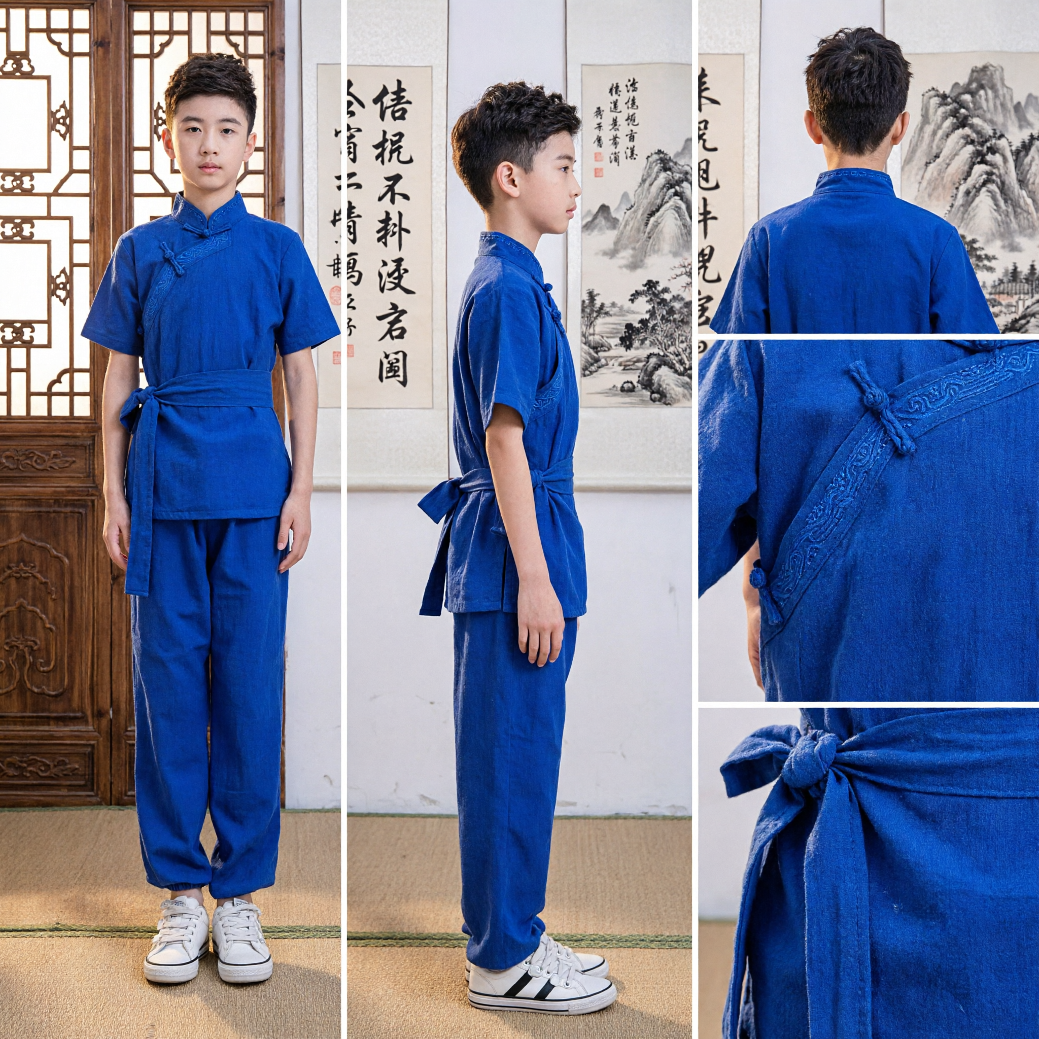 Uniforme de kung fu bleu traditionnel pour enfants, costume d'arts martiaux Wushu pour garçon, tenue chinoise de Tai Chi pour l'entraînement - Asian Costume