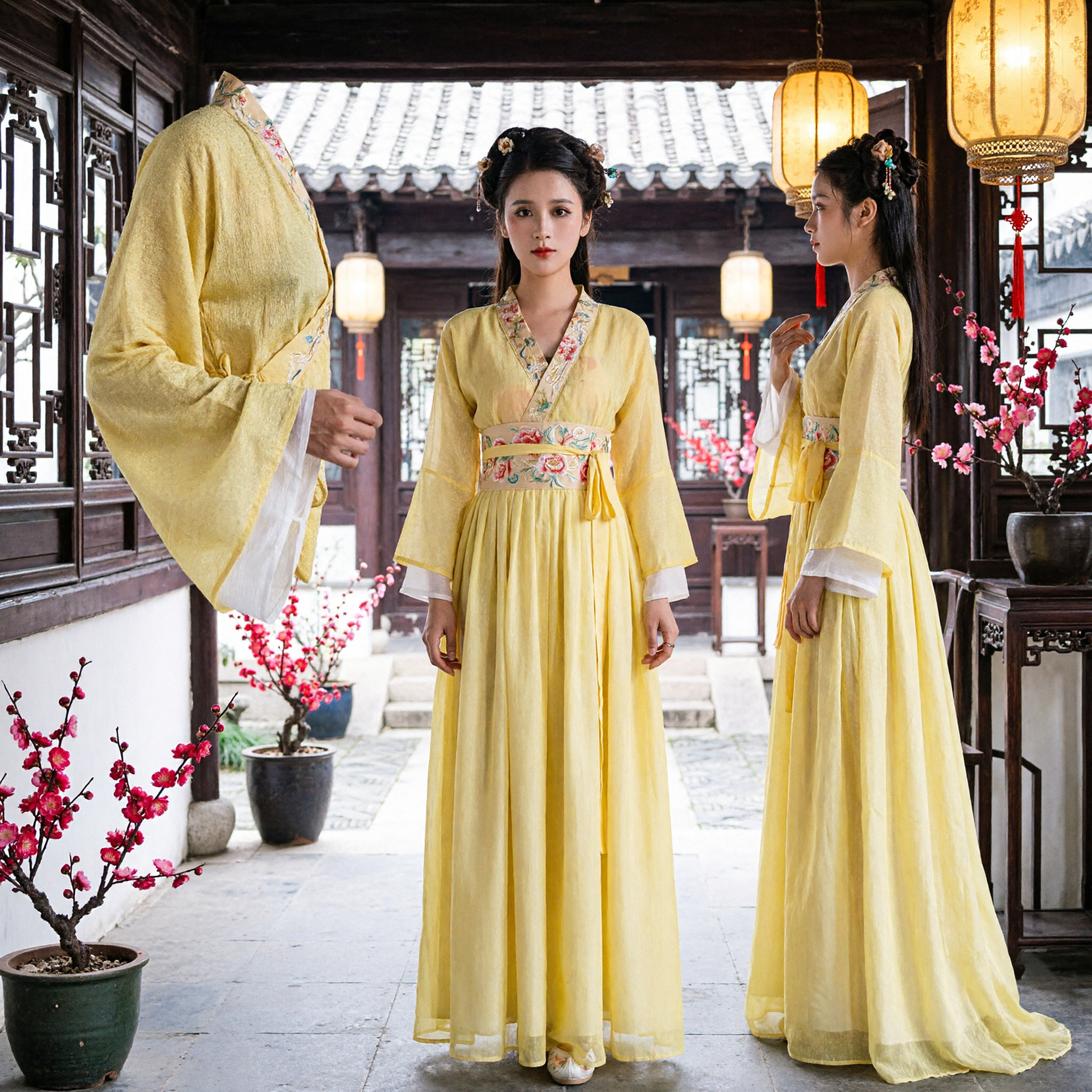Élégant Hanfu chinois jaune, costume traditionnel de dame de cour de la dynastie Tang pour femmes, cosplay et spectacle - Asian Costume