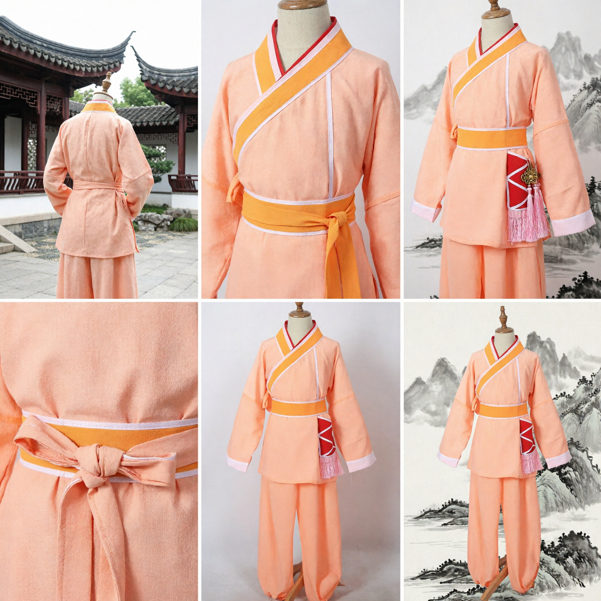 Traditionelles chinesisches Pfirsich-Hanfu-Kostüm Kung-Fu-Uniform Wushu-Kampfkunstbekleidung für Bühnenauftritte und Cosplay - Asian Costume