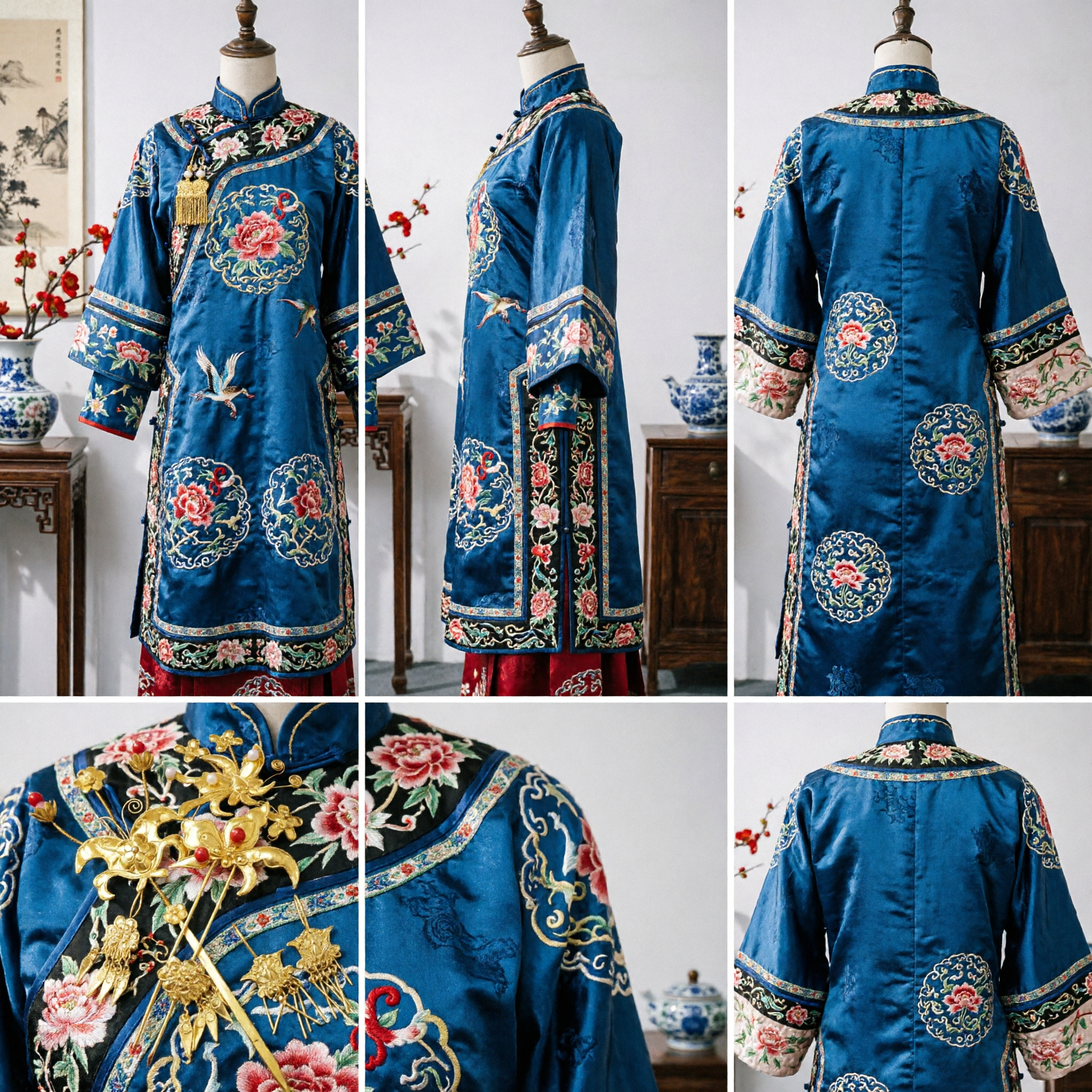 Ekskluzywny tradycyjny chiński zestaw do włosów Hanfu ze złotymi ozdobami kwiatowo-motylowymi dla panny młodej - Asian Costume