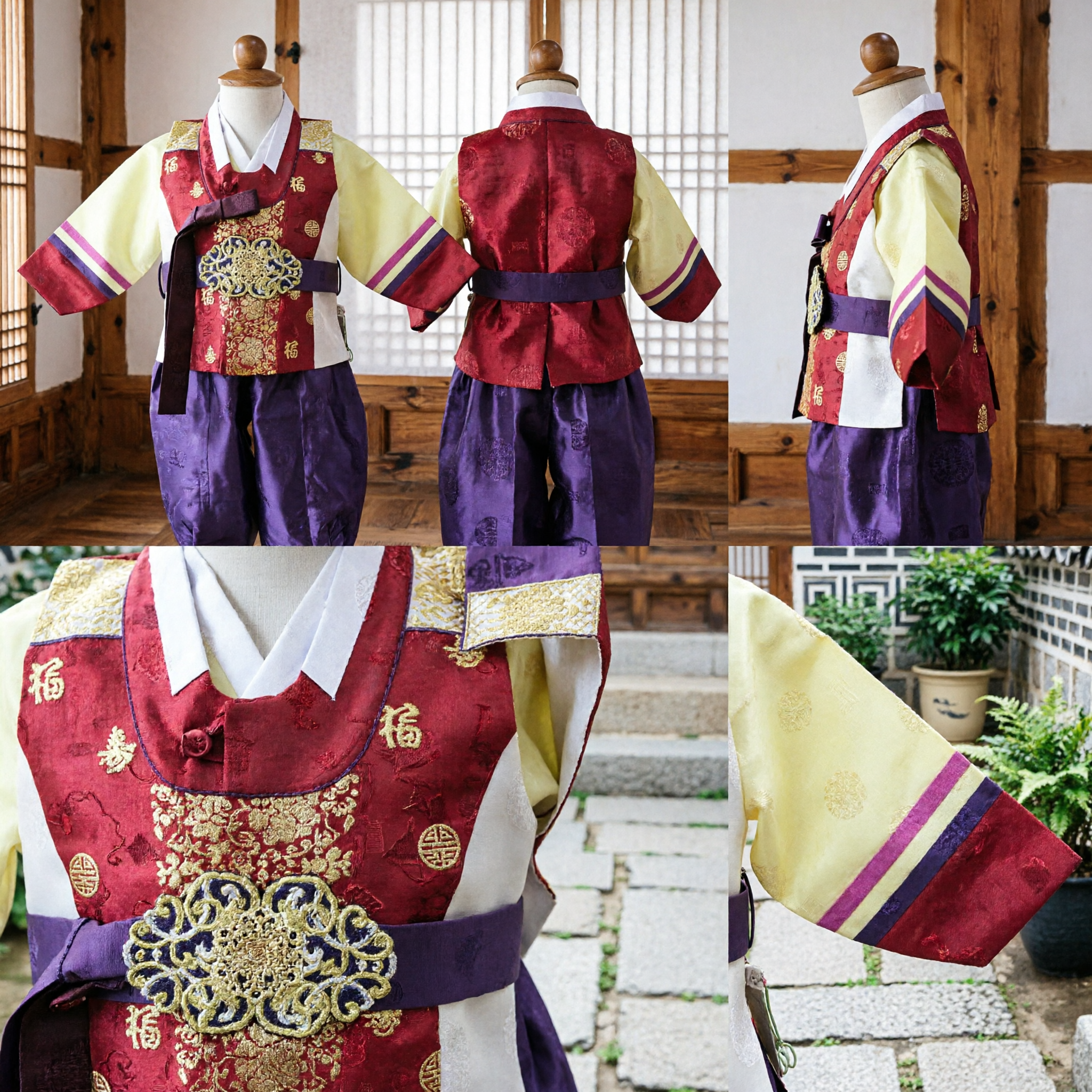 Hanbok Tradicional Coreano para Niños Traje para Primer Cumpleaños Dolbok Conjunto para Fiesta de Boda con Bordado Dorado - Asian Costume