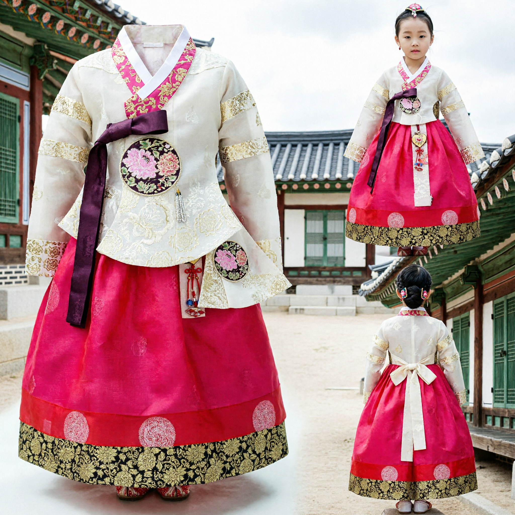 Mädchen Traditionelles Koreanisches Hanbok-Set Weißes Durchsichtiges Oberteil Rosa Rock Kinder Formelle Tracht Kleid - Asian Costume