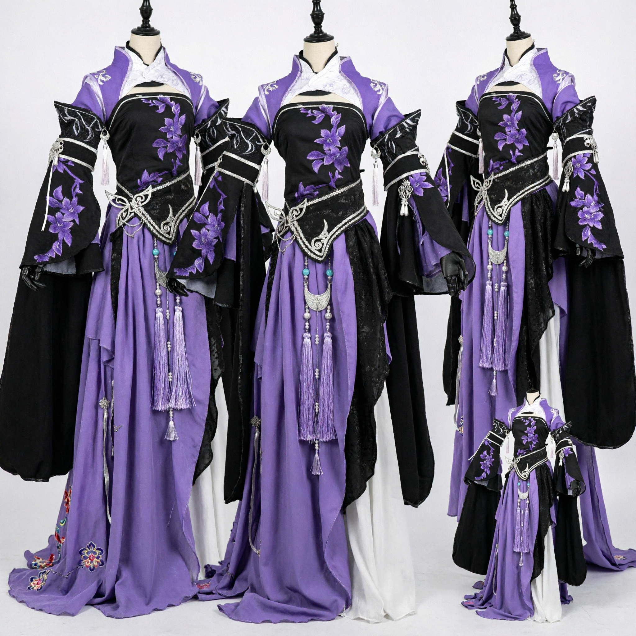 Oud Chinese Wuxia Zwaardvechtster Paars en Zwart Geborduurd Hanfu Kostuum voor Vrouwen Cosplay - Asian Costume
