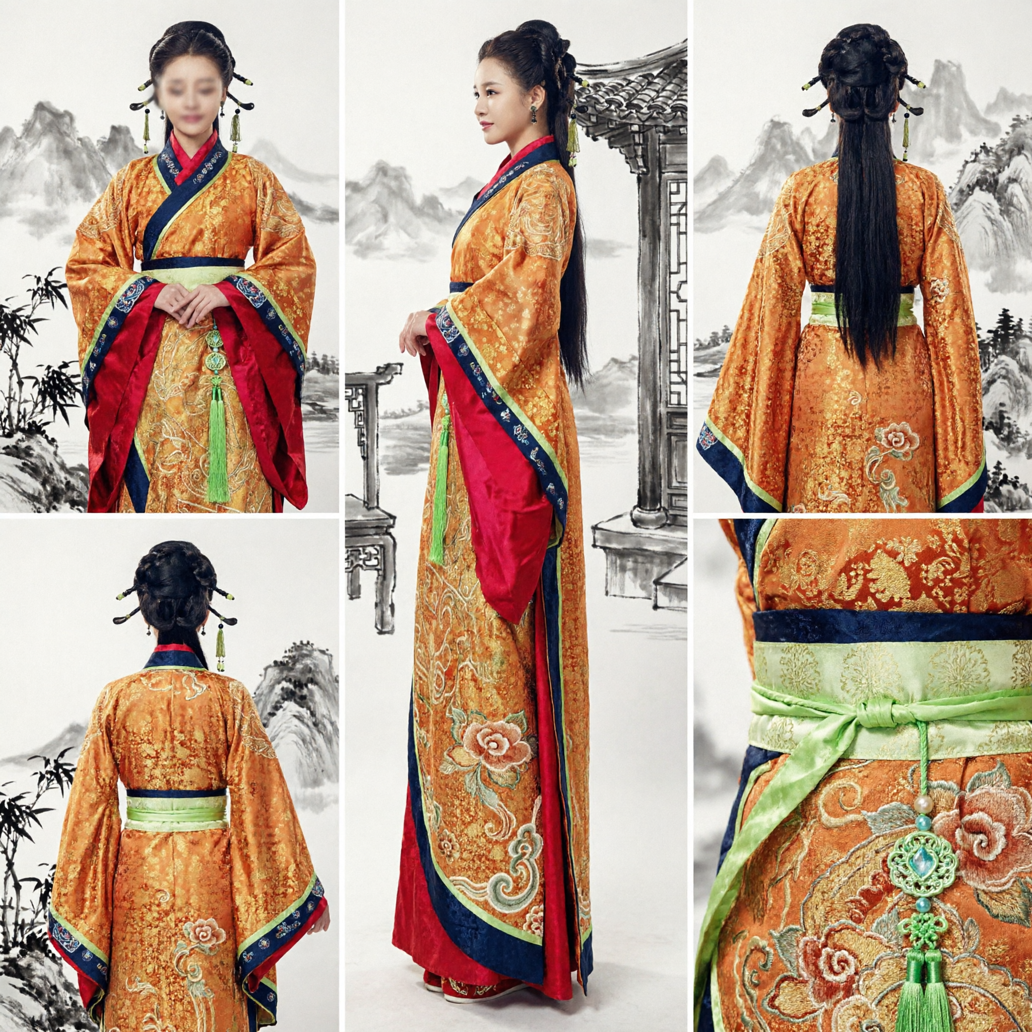 Oud Chinese Prinses Hanfu Kostuum Oranje Geborduurd Gewaad Traditioneel Historisch Drama Jurk voor Vrouwen - Asian Costume