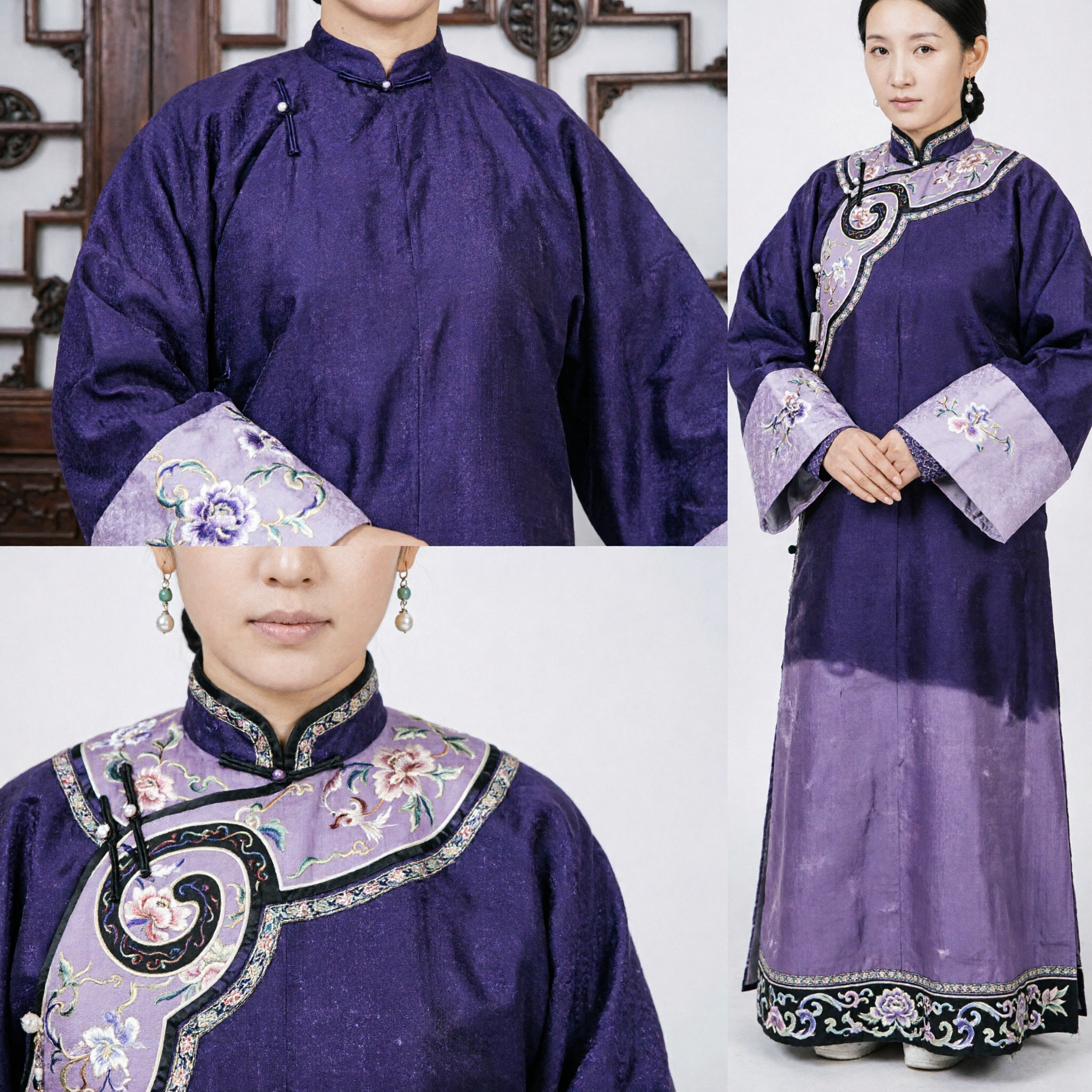 Traje de Princesa Manchu da Dinastia Qing Chinês Tradicional Robe Púrpura Bordado Traje Histórico para Mulheres Drama Palaciano - Asian Costume