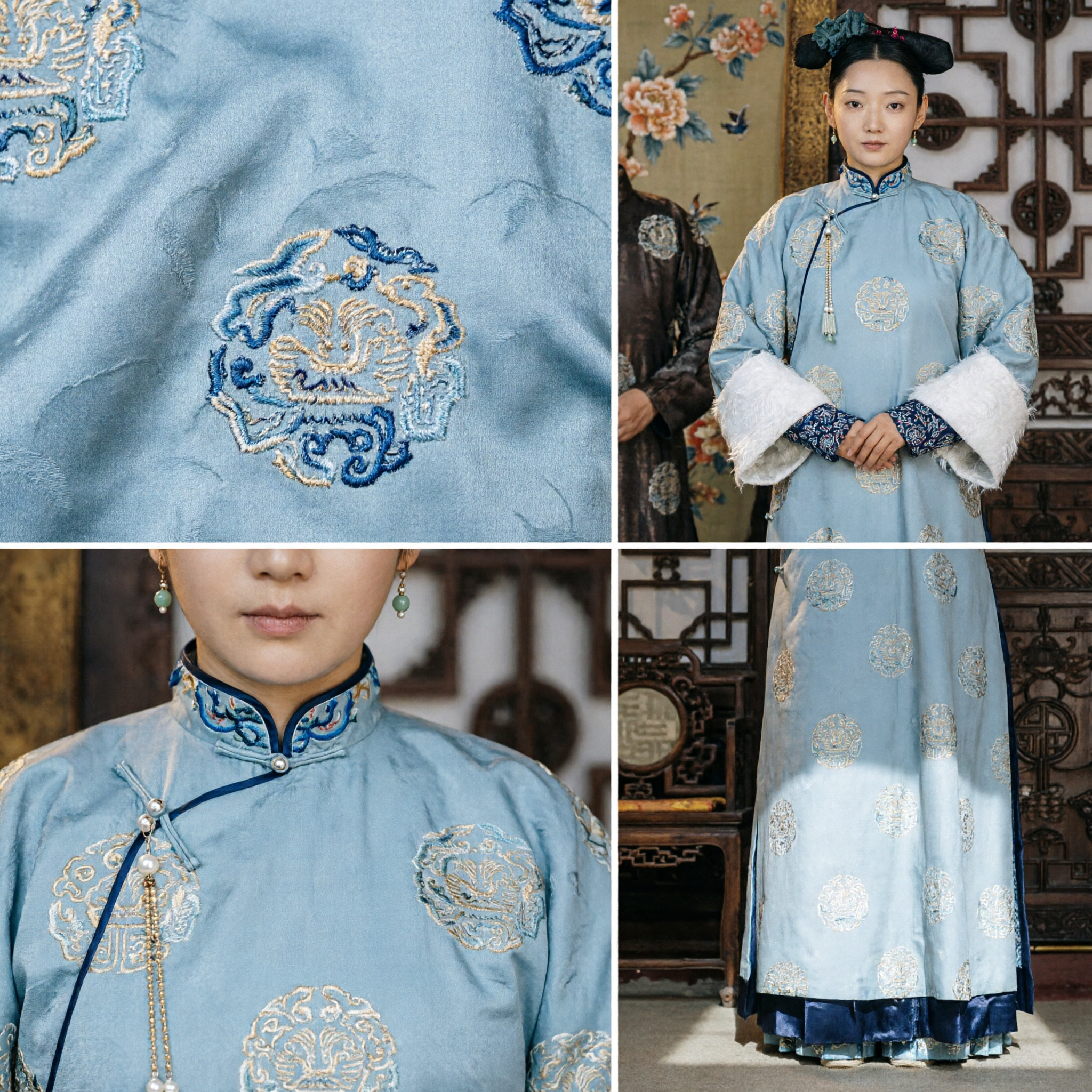 Ancient Chinese Qing Dynasty Noblewoman Costume Traditional Palace Lady Grey Robe Historical Dress for Women - Asian Costume