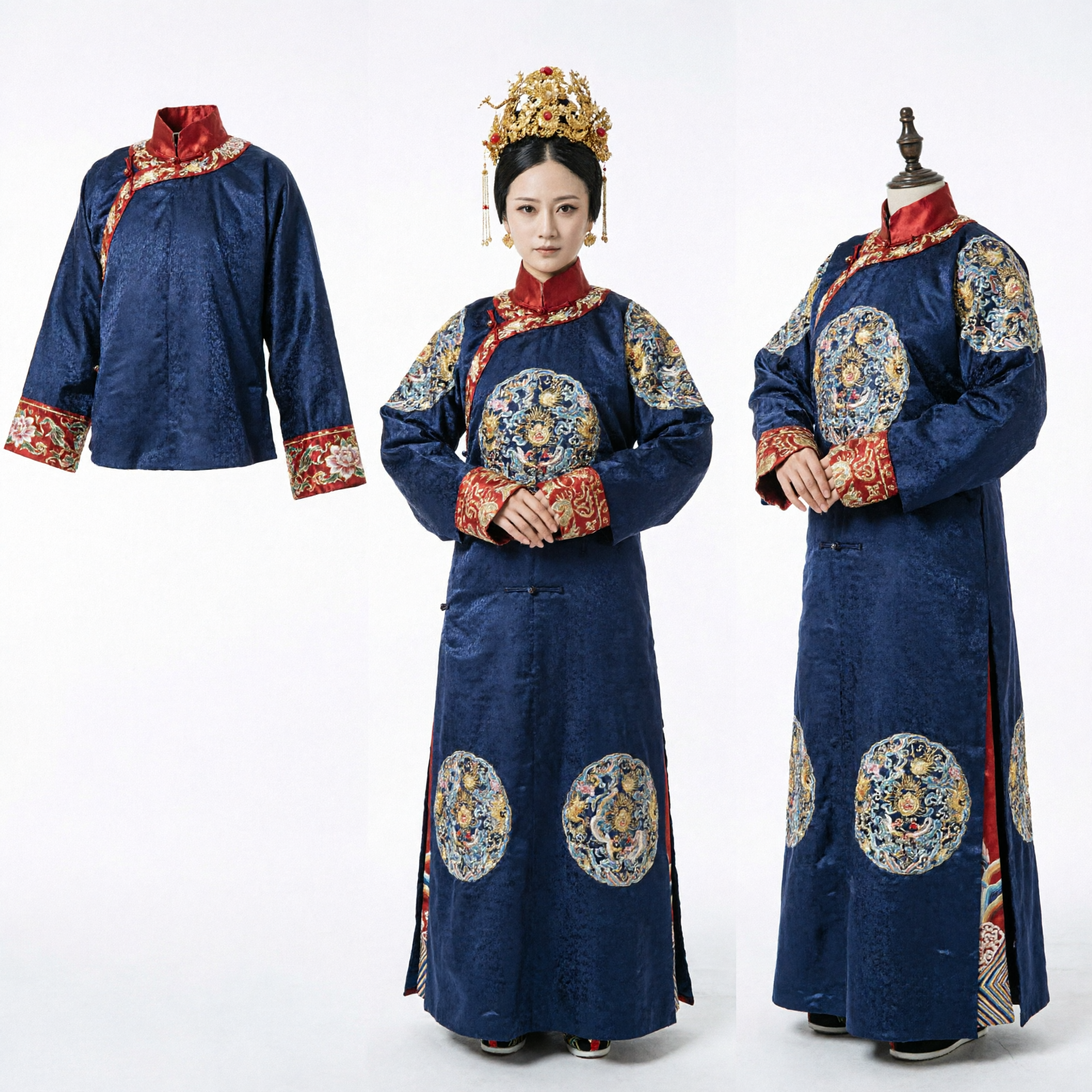 Traje de Consorte do Palácio da Dinastia Ming Chinês Tradicional Robe Azul Escuro Bordado Hanfu de Imperatriz Antiga para Mulheres - Asian Costume