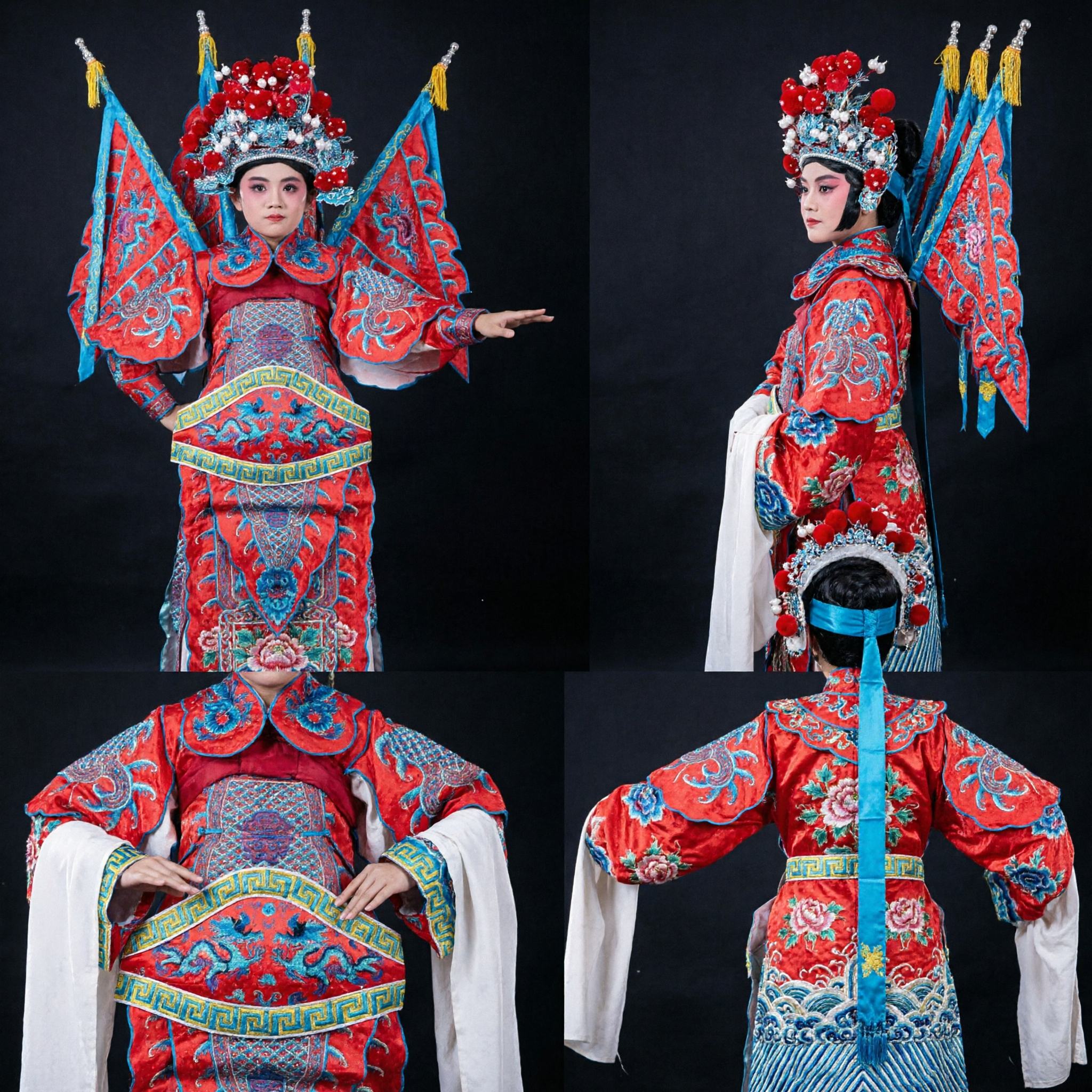 Traje de General de Ópera de Pekín para Niños Atuendo Tradicional Chino de Guerrero con Banderines Traseros y Tocado para Actuación Escénica - Asian Costume