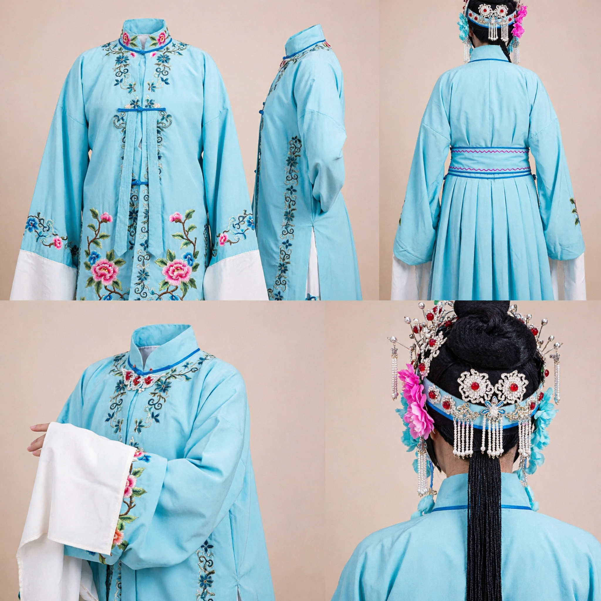 Traditionelles Chinesisches Beijing-Opera-Kostüm Blaue Besticktes Robe und Rock Set für Weibliche Bühnenaufführung - Asian Costume