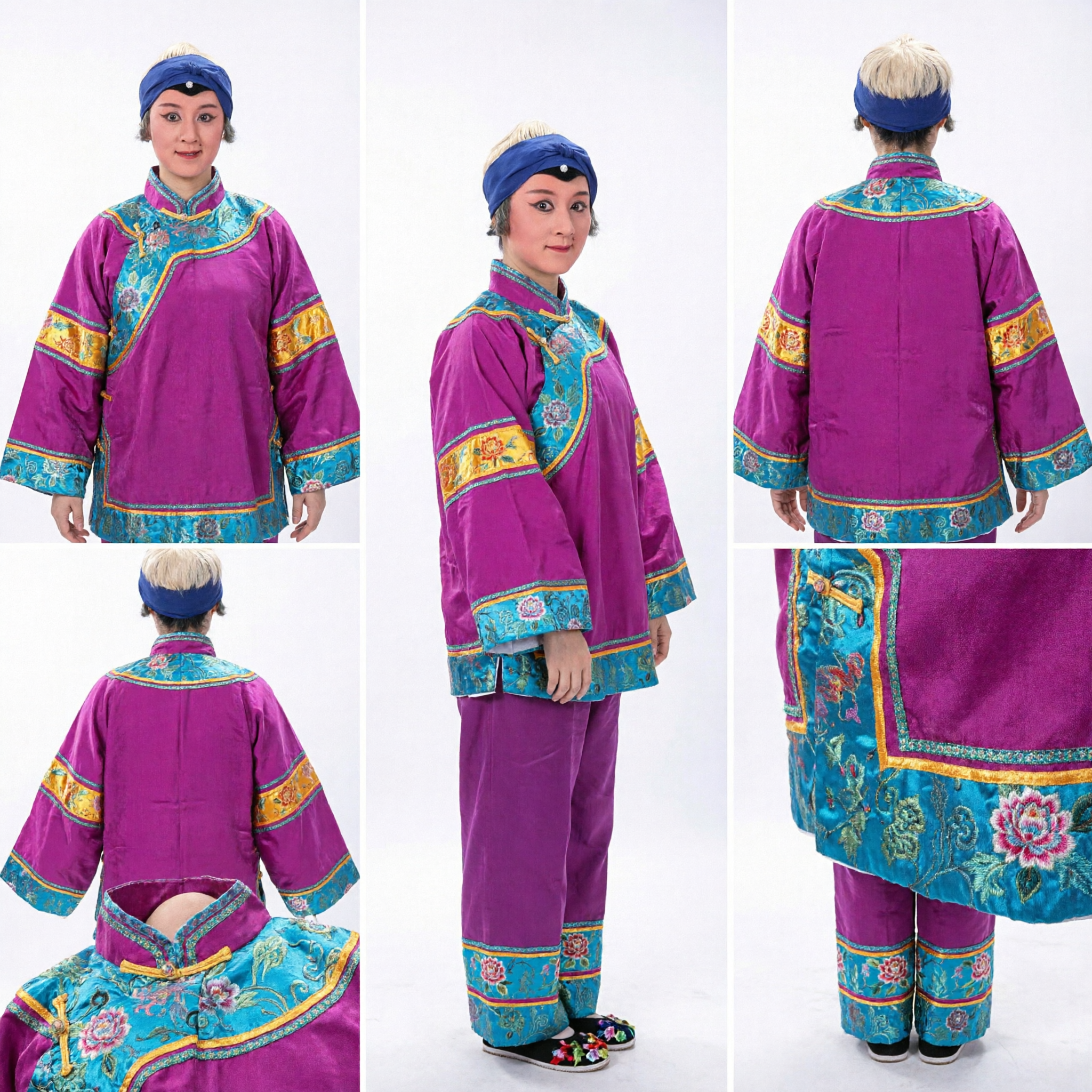Costume traditionnel de l'opéra de Pékin - Robe de clown violette pour hommes et femmes - Pour spectacle scénique, danse folklorique et événements culturels - Asian Costume