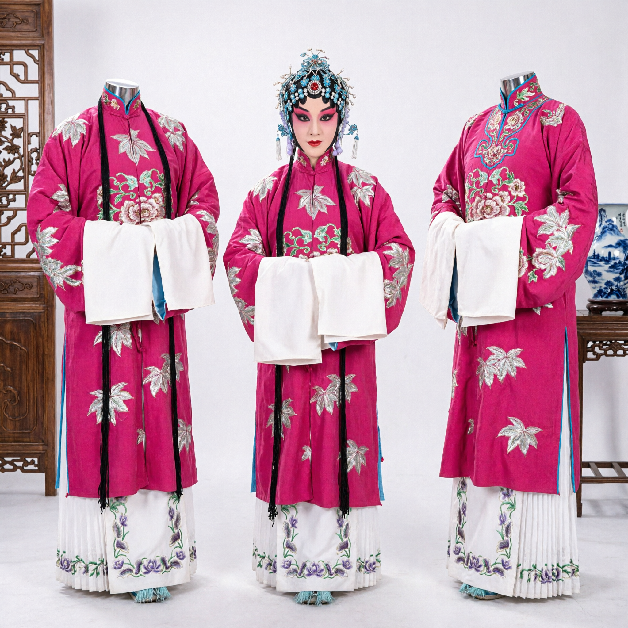 Costume Tradizionale dell'Opera di Pechino Cinese Dan Femminile Set Toga e Gonna Rosa Ricamata per Spettacoli Teatrali - Asian Costume