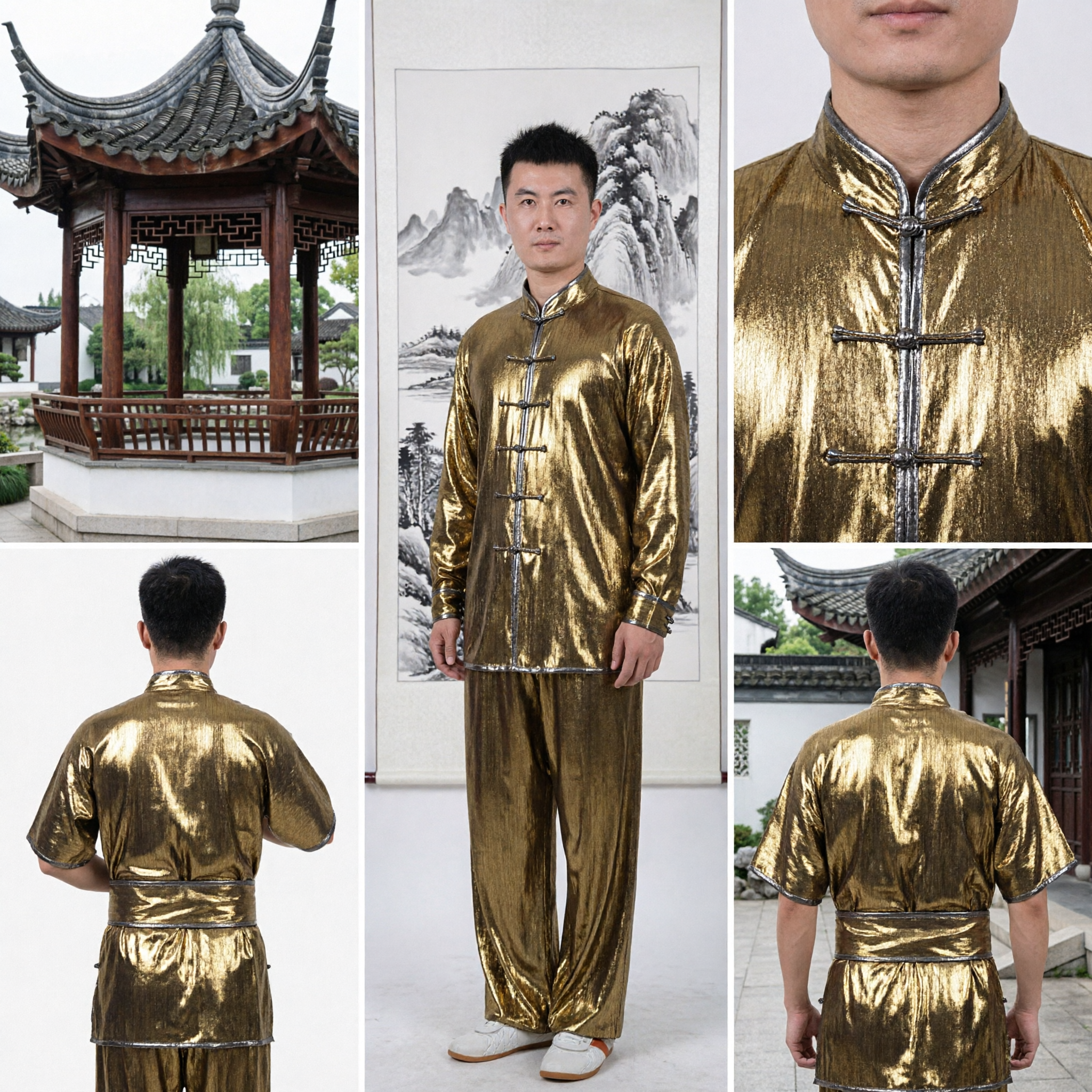 Heren Traditioneel Goud Kung Fu Uniform Chinese Martial Arts Tai Chi Pak voor Optreden en Oefening - Asian Costume