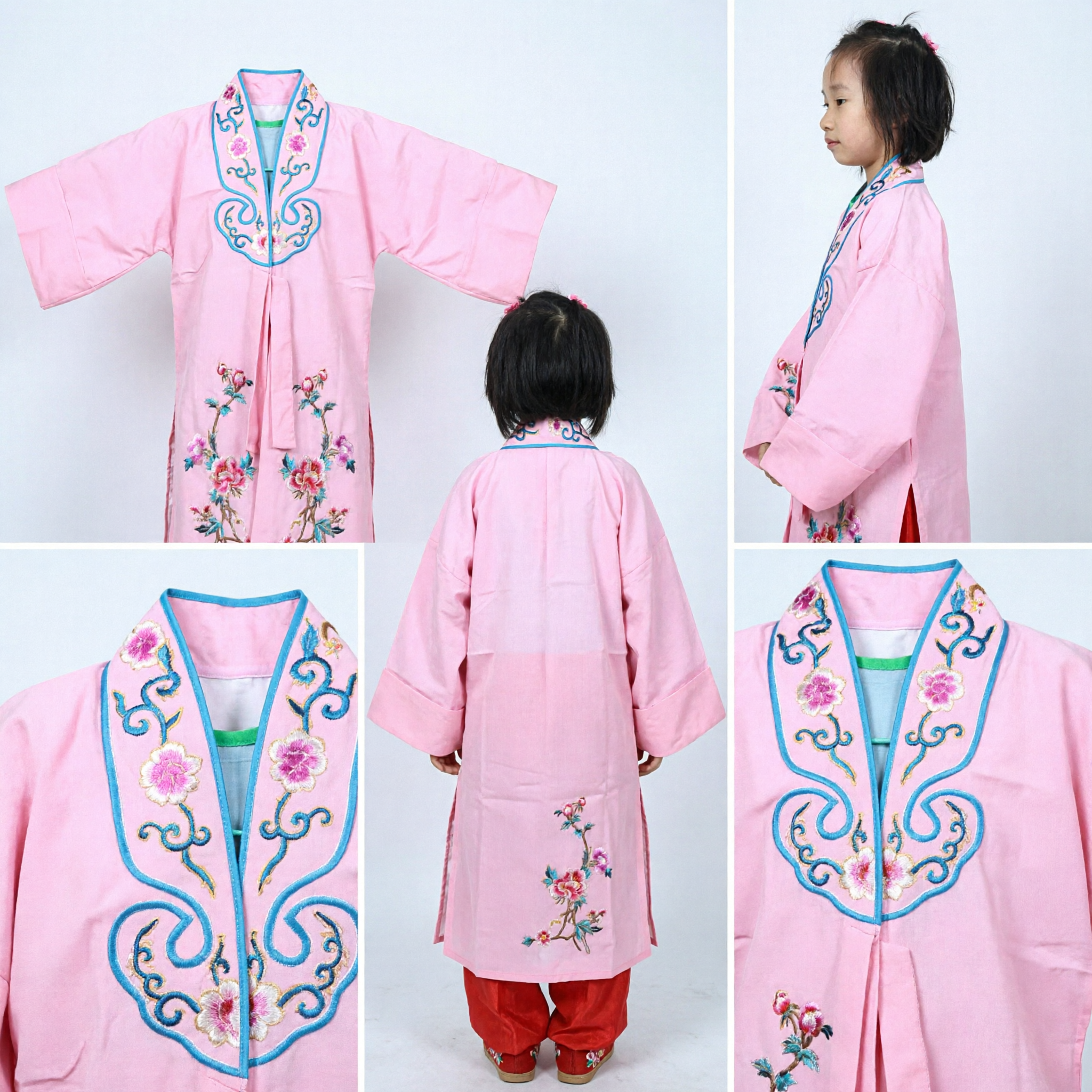 Traje da Ópera Chinesa Tradicional Rosa para Meninas Crianças Vestido Bordado para Performance no Palco - Asian Costume
