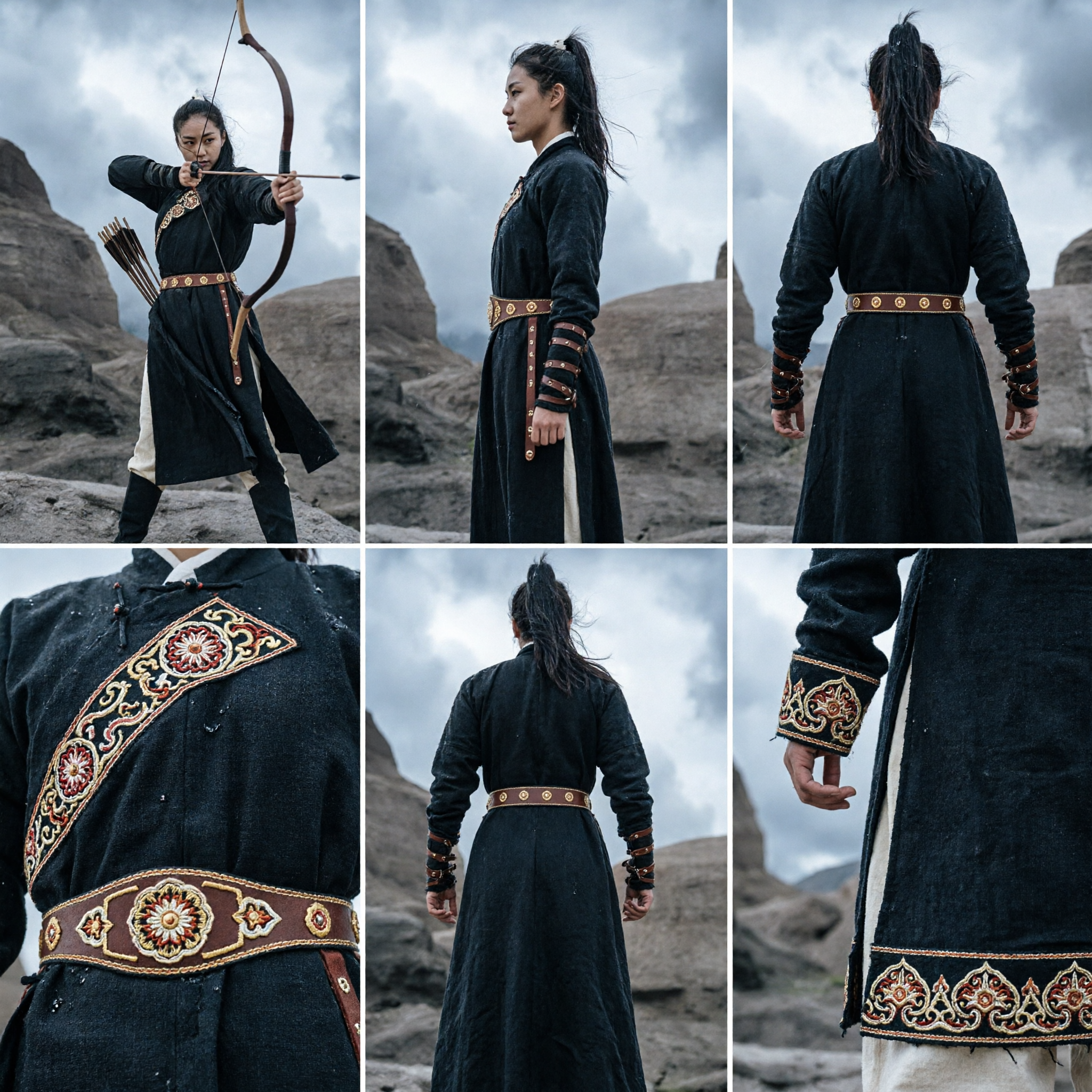Traje de Espadachim Wuxia Chinês Antigo, Hanfu Preto, Conjunto de Arqueira para Mulheres, Cosplay - Asian Costume