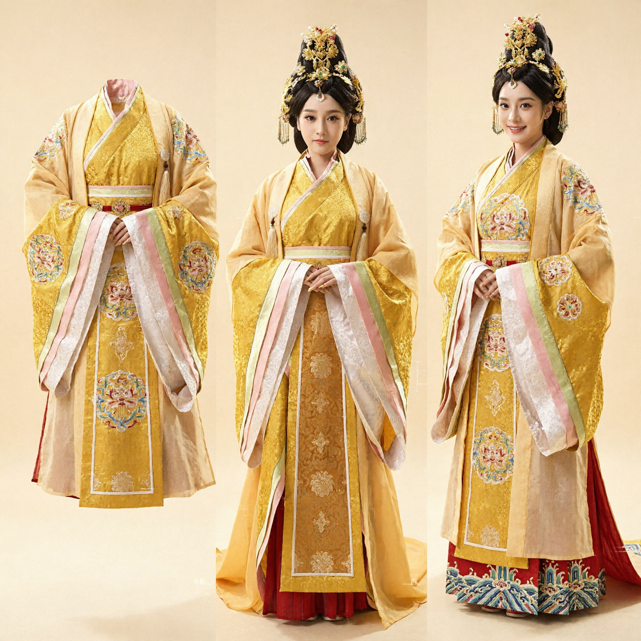 Traje de Emperatriz Hanfu Antiguo Chino Princesa Amarillo Dorado para Mujeres, Vestido para Cosplay y Actuación en Escenario - Asian Costume